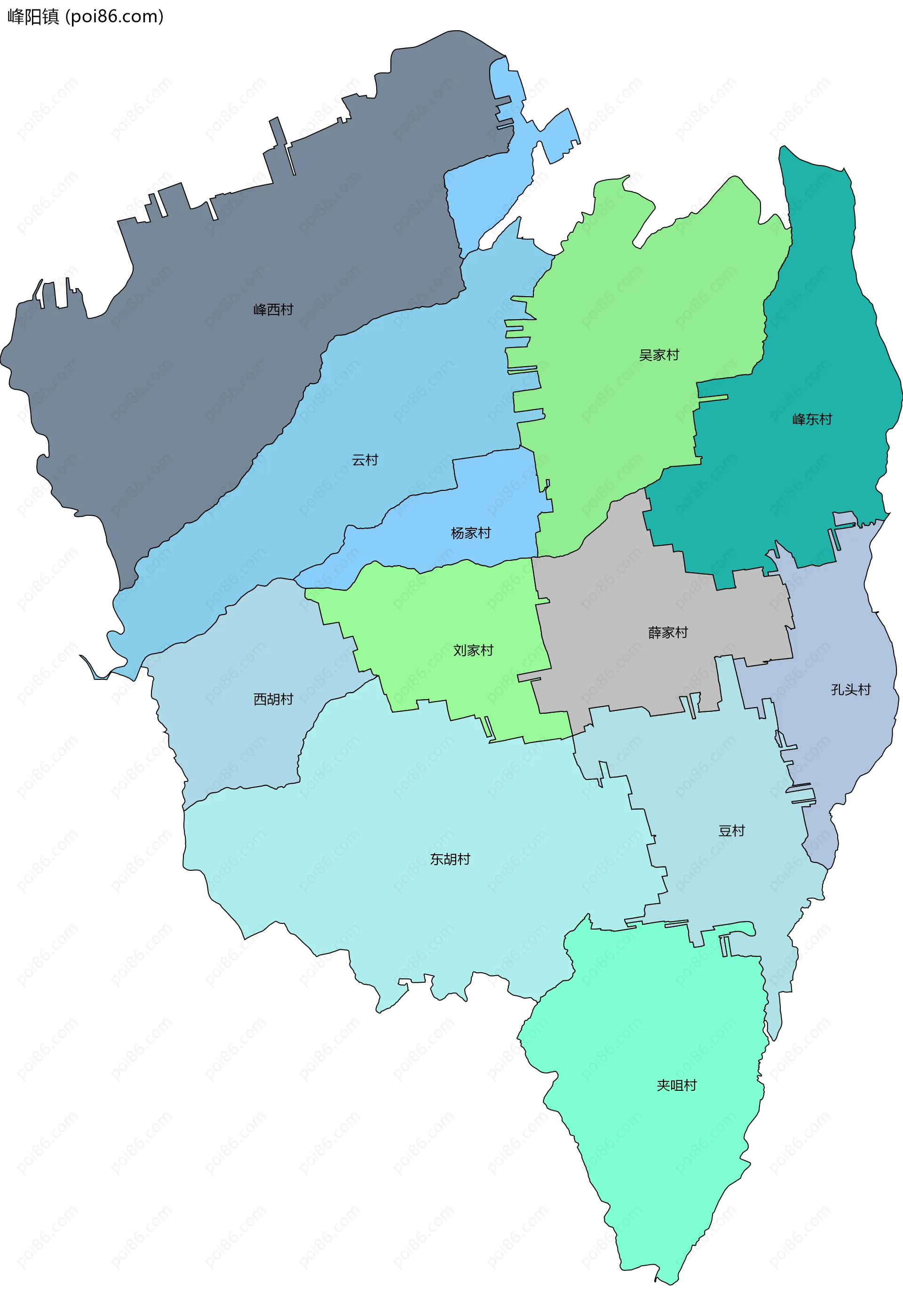 峰阳镇边界地图(五级行政区划)