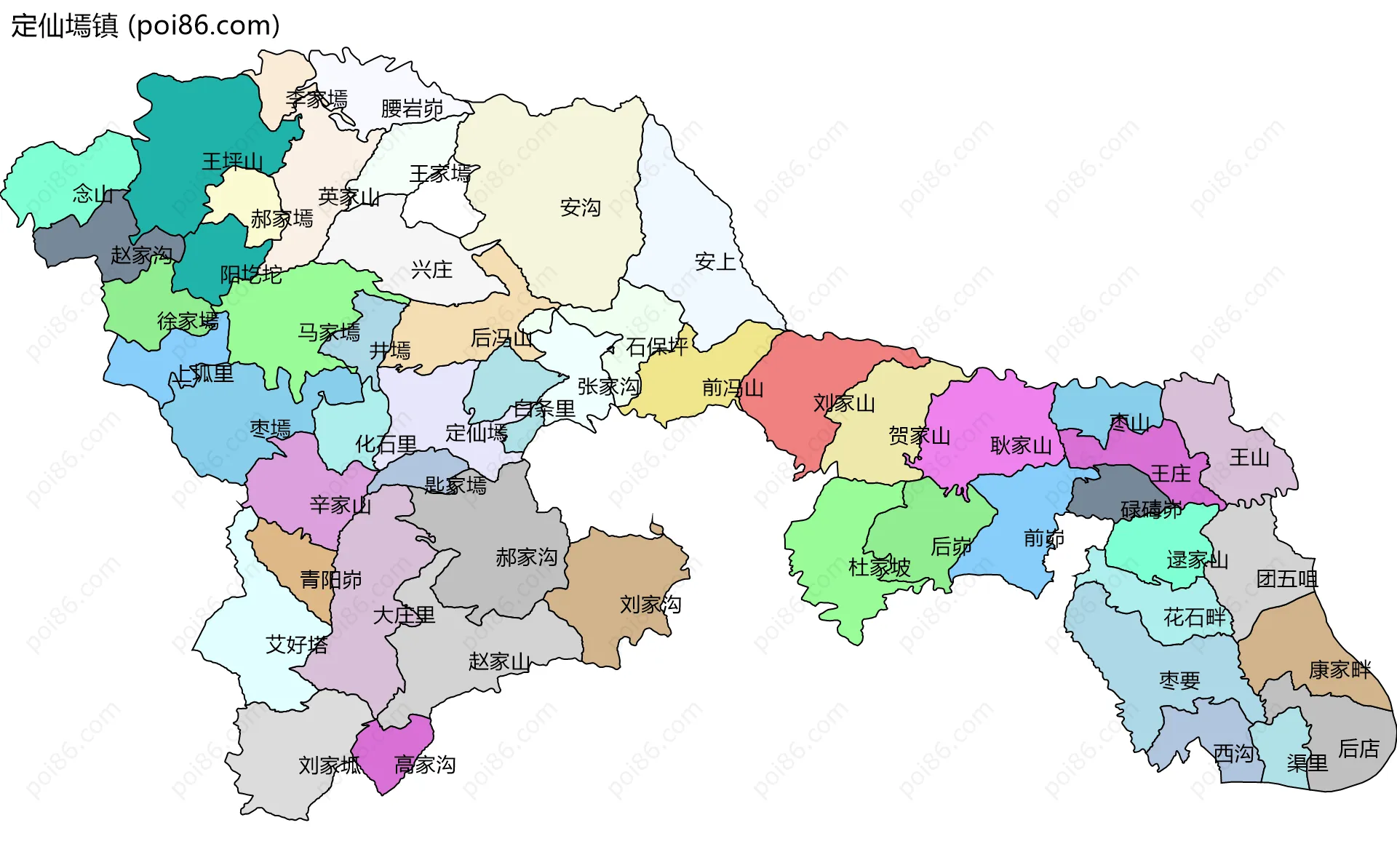 定仙墕镇边界地图(五级行政区划)