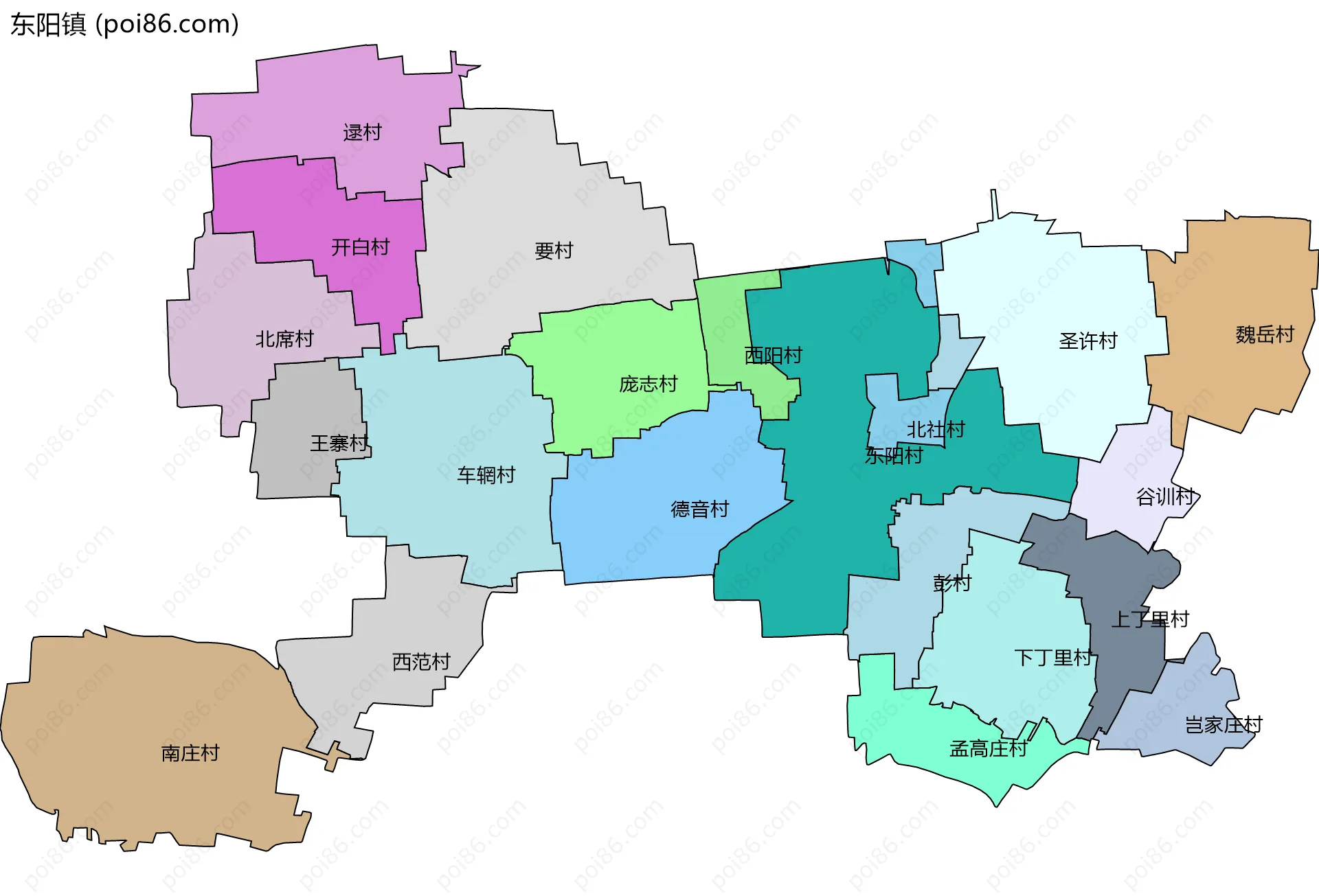 东阳镇边界地图(五级行政区划)
