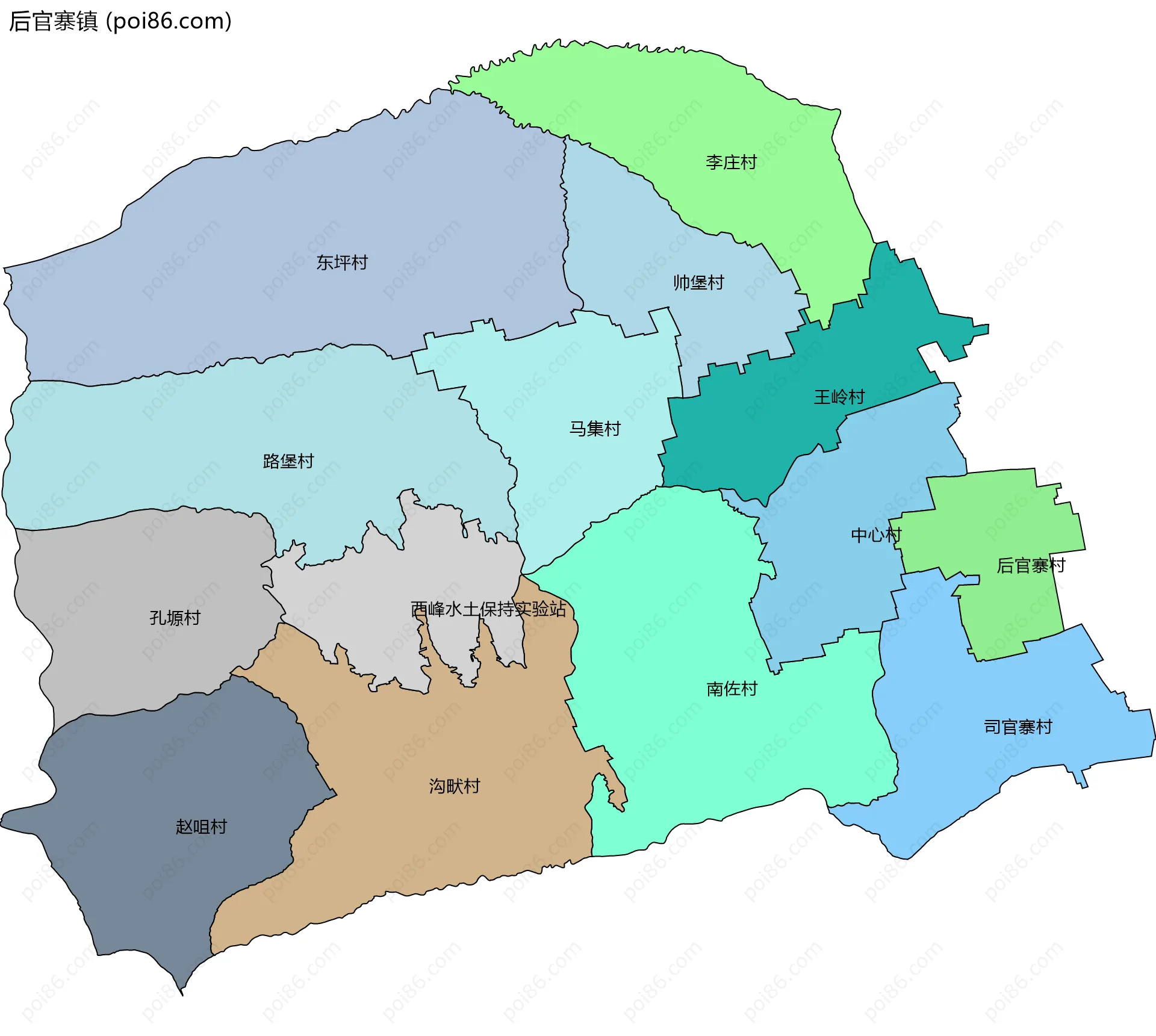 后官寨镇边界地图(五级行政区划)