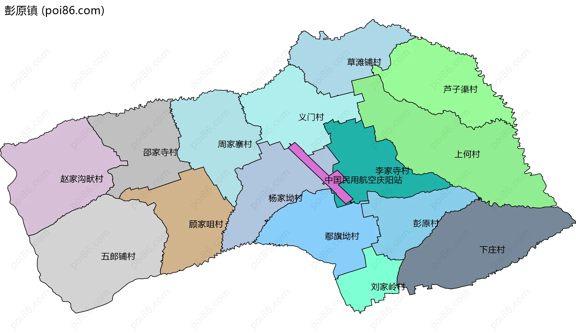 彭原镇边界地图(五级行政区划)