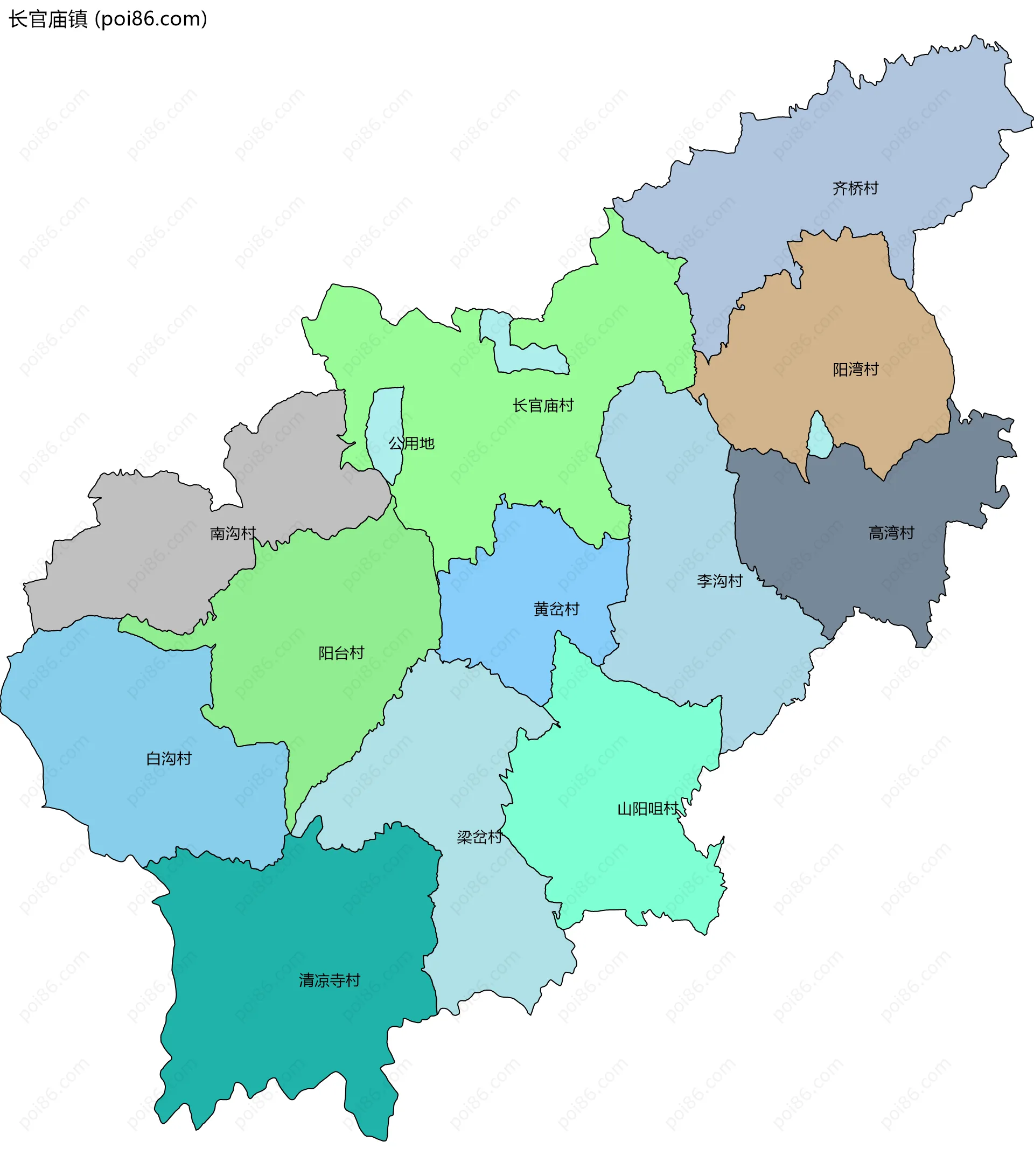 长官庙镇边界地图(五级行政区划)