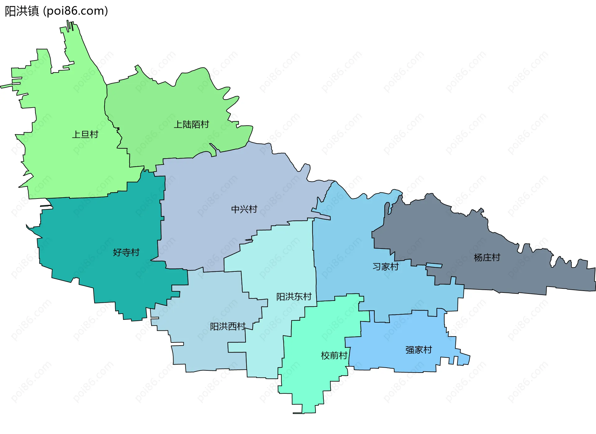 阳洪镇边界地图(五级行政区划)