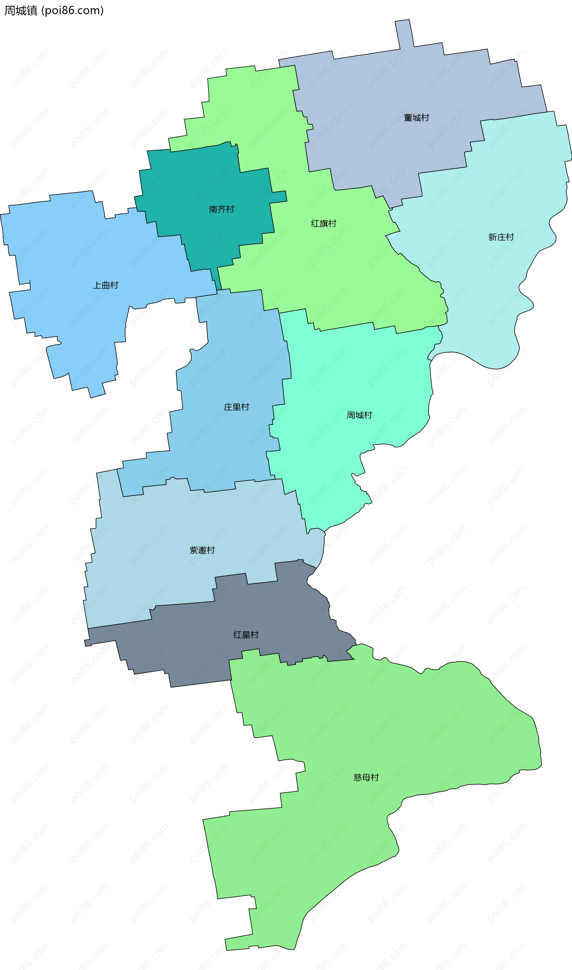 周城镇边界地图(五级行政区划)