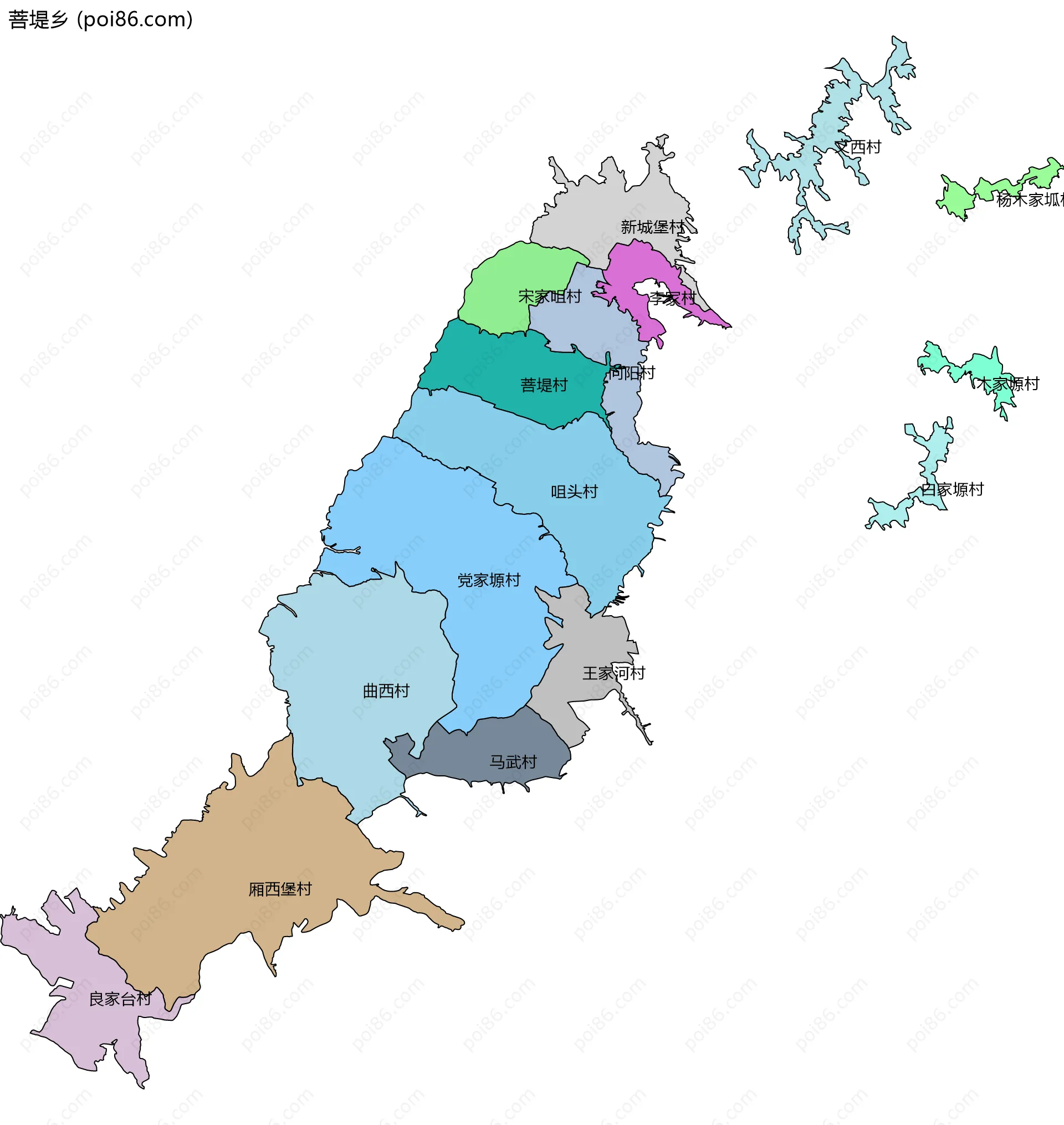 菩堤乡边界地图(五级行政区划)