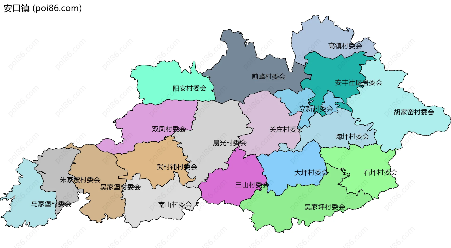 安口镇边界地图(五级行政区划)