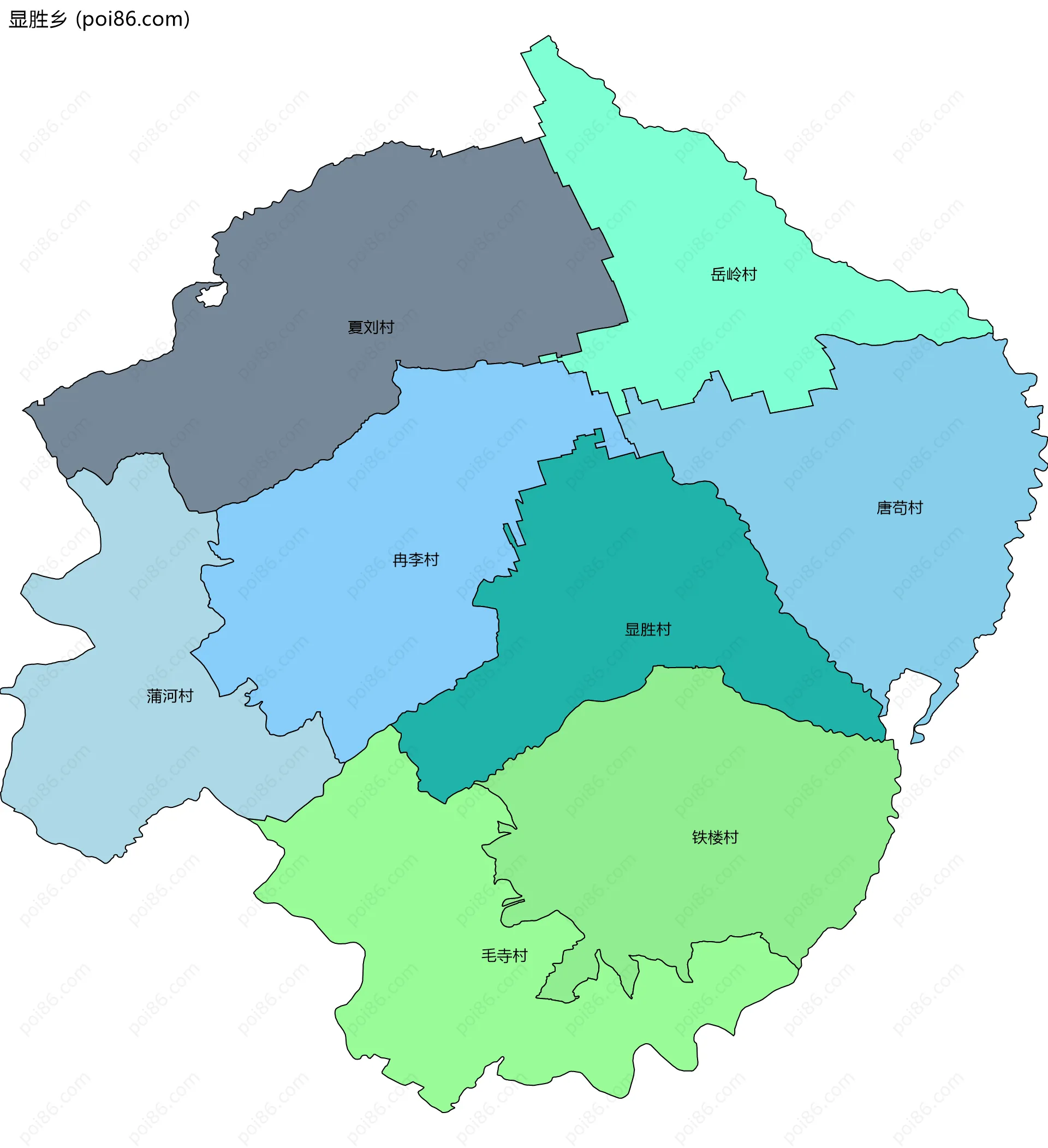 显胜乡边界地图(五级行政区划)