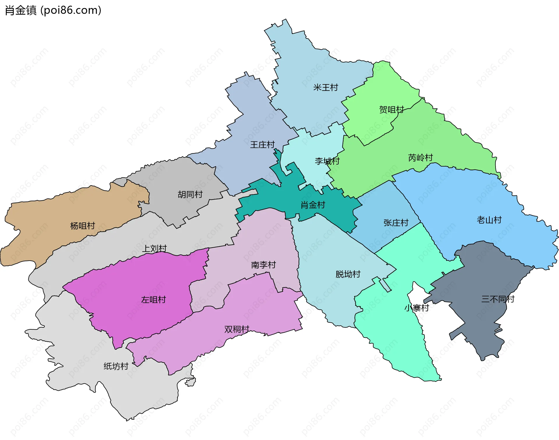 肖金镇边界地图(五级行政区划)