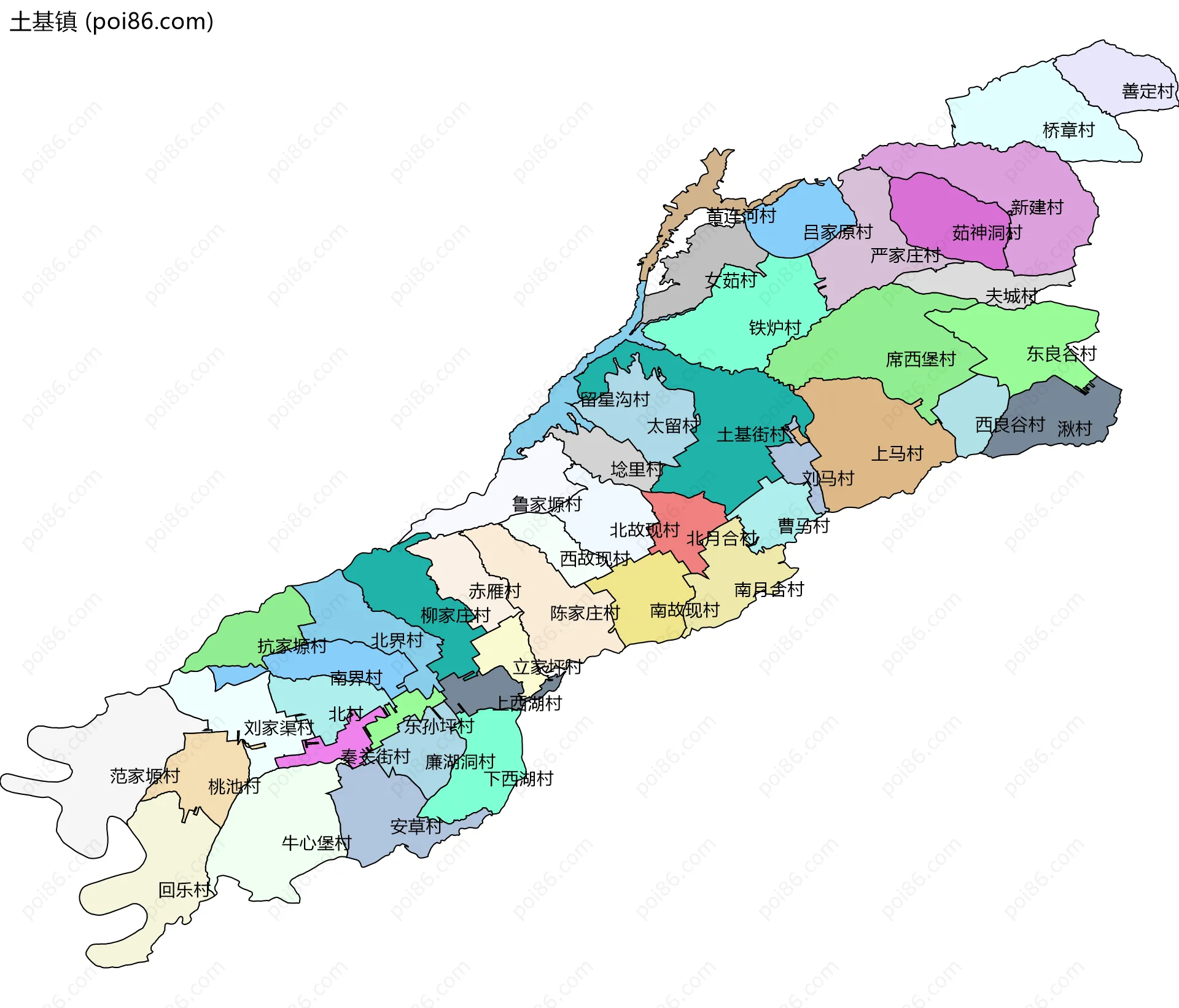 土基镇边界地图(五级行政区划)