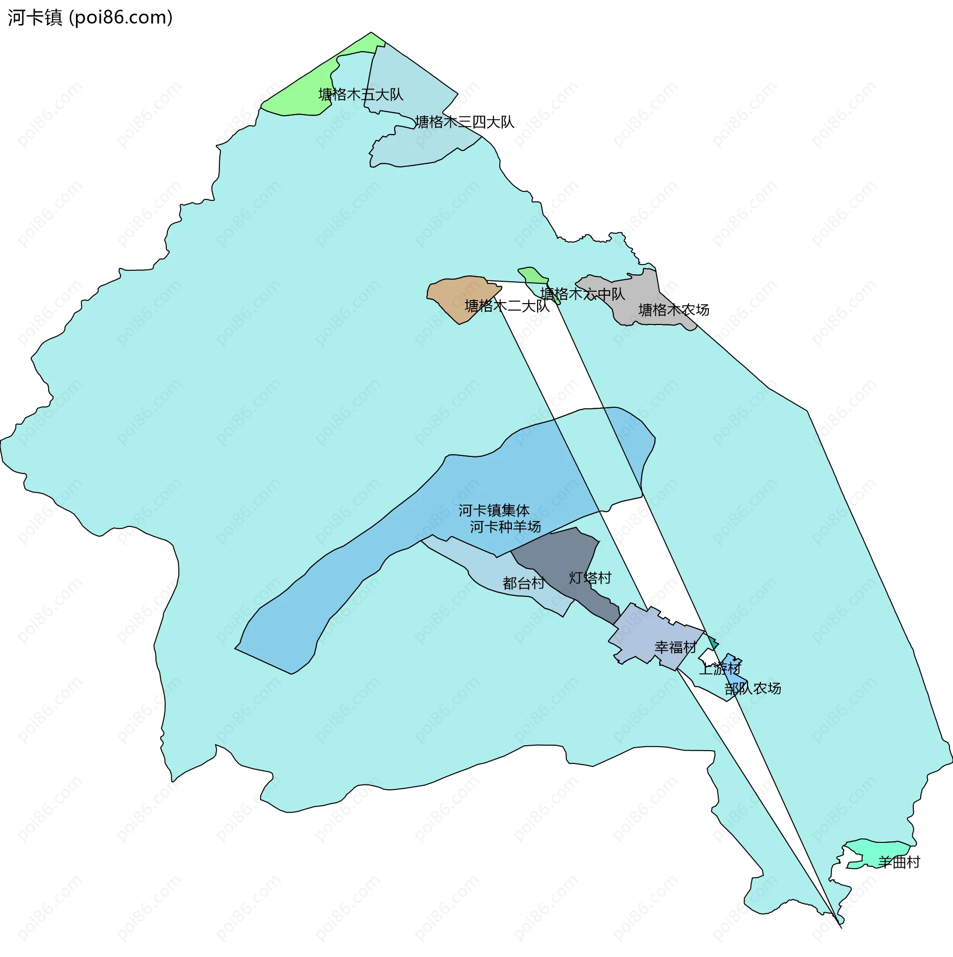 河卡镇边界地图(五级行政区划)