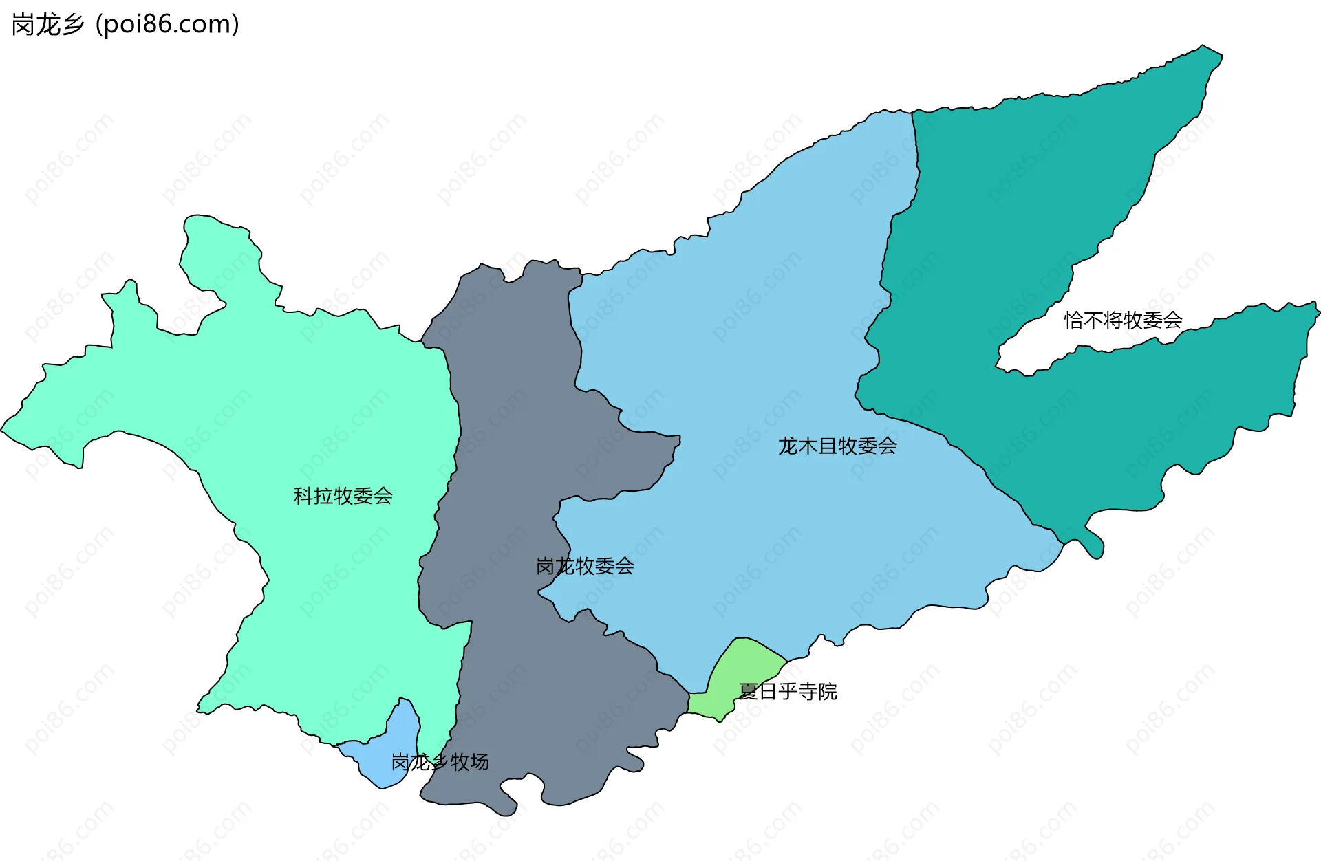 岗龙乡边界地图(五级行政区划)