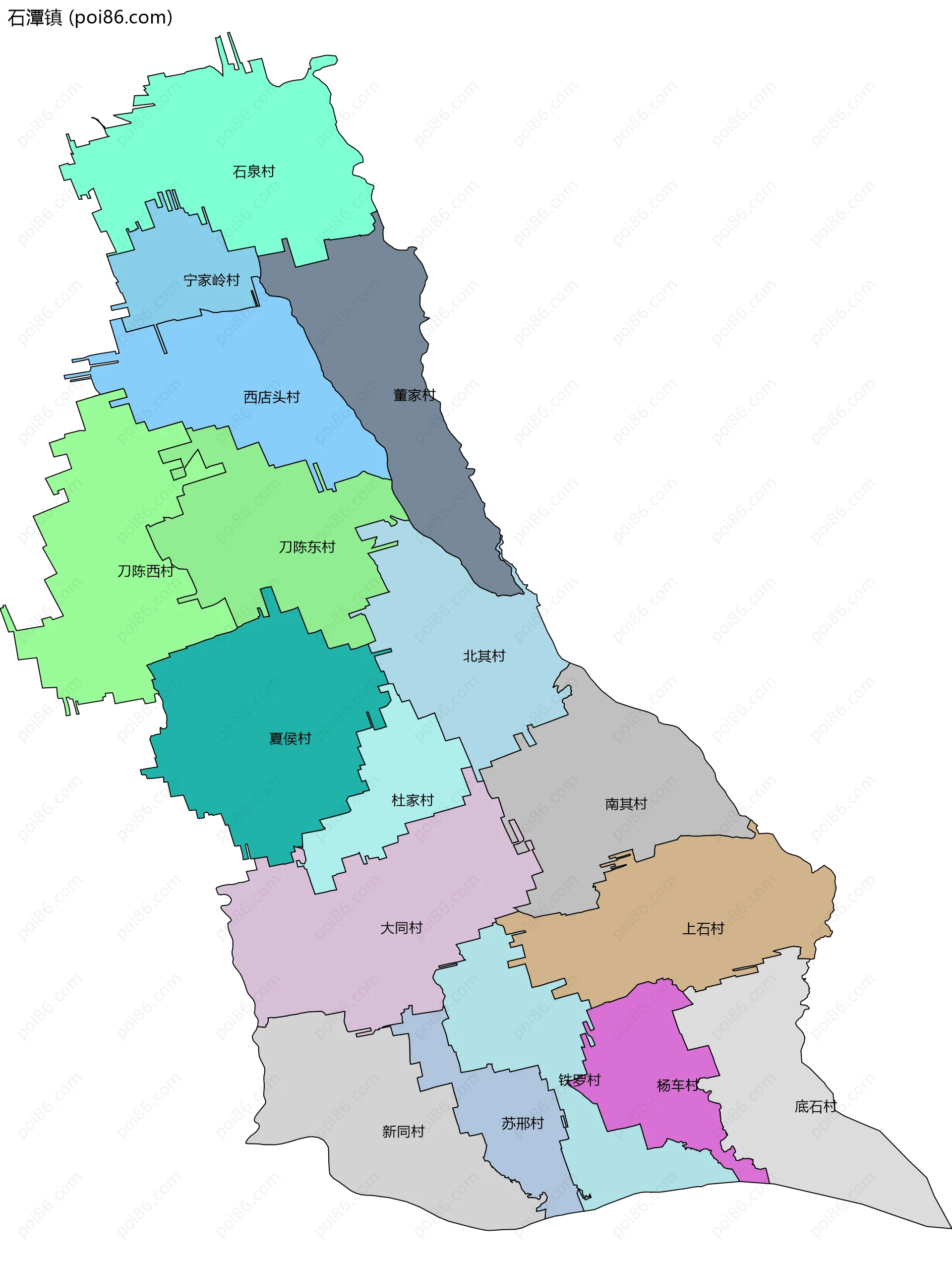 石潭镇边界地图(五级行政区划)