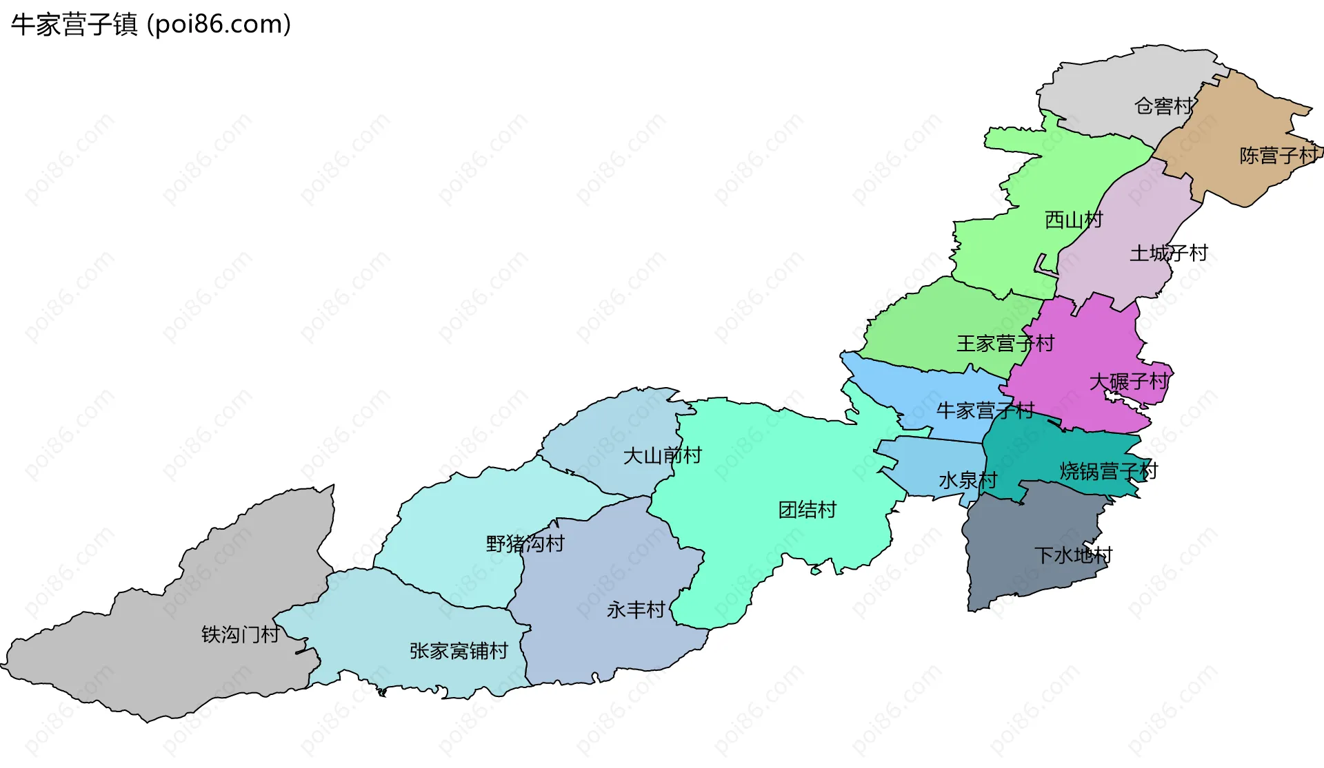 牛家营子镇边界地图(五级行政区划)