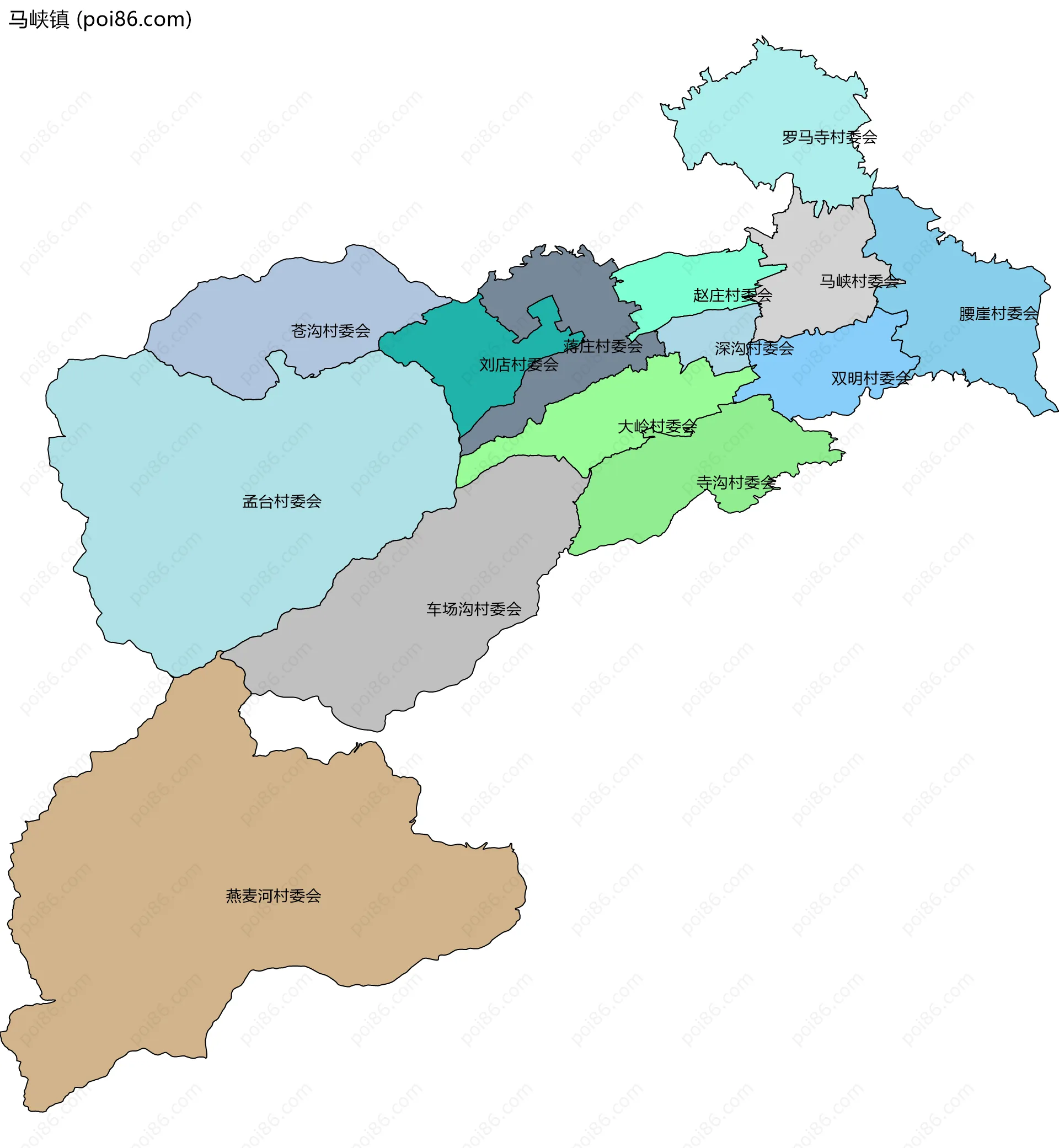 马峡镇边界地图(五级行政区划)