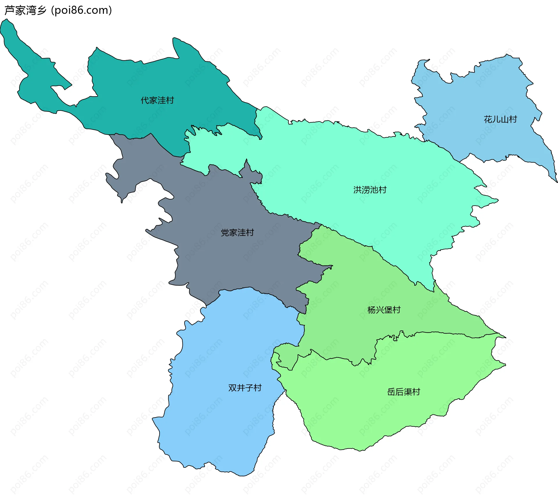 芦家湾乡边界地图(五级行政区划)