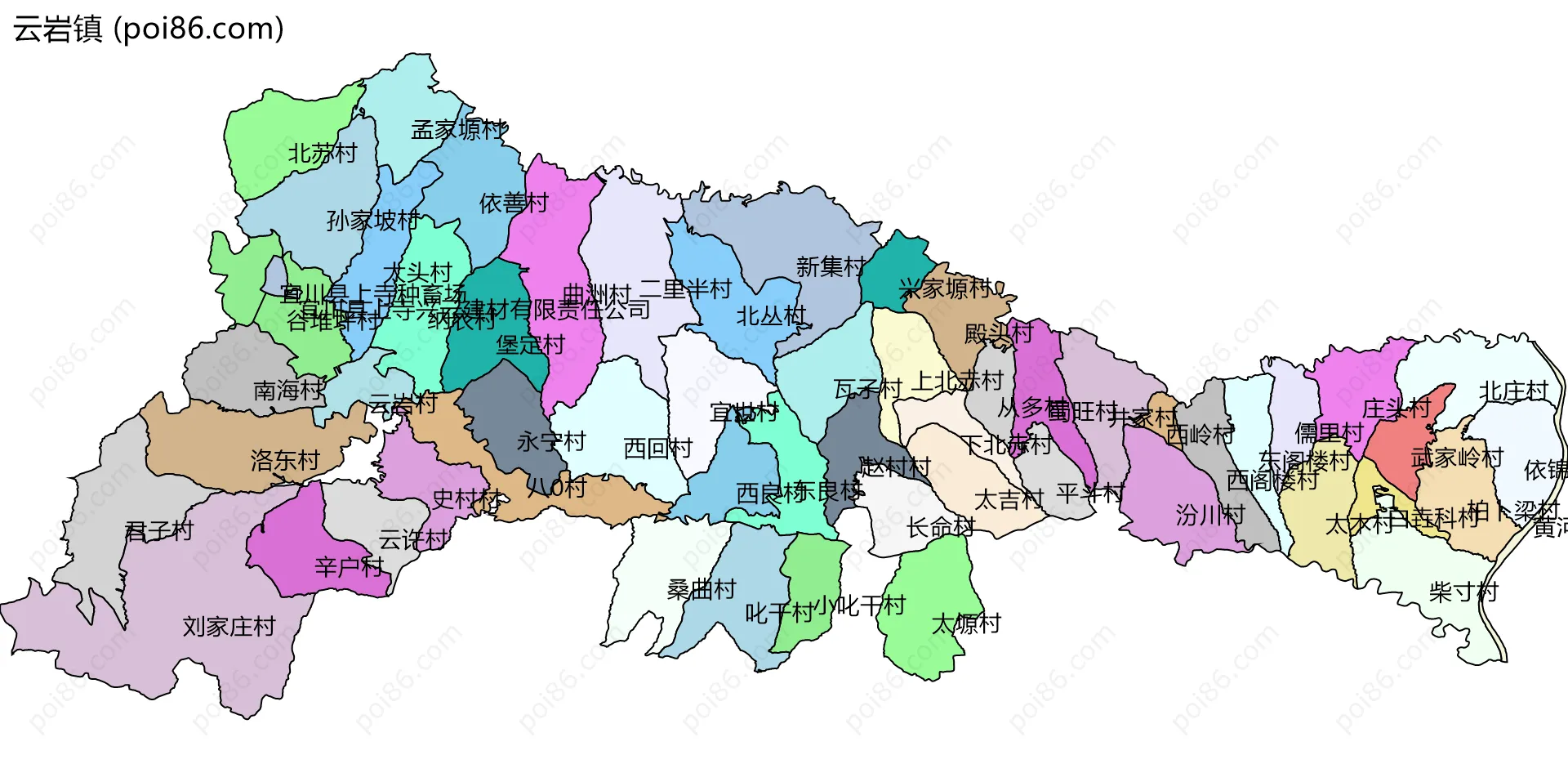 云岩镇边界地图(五级行政区划)