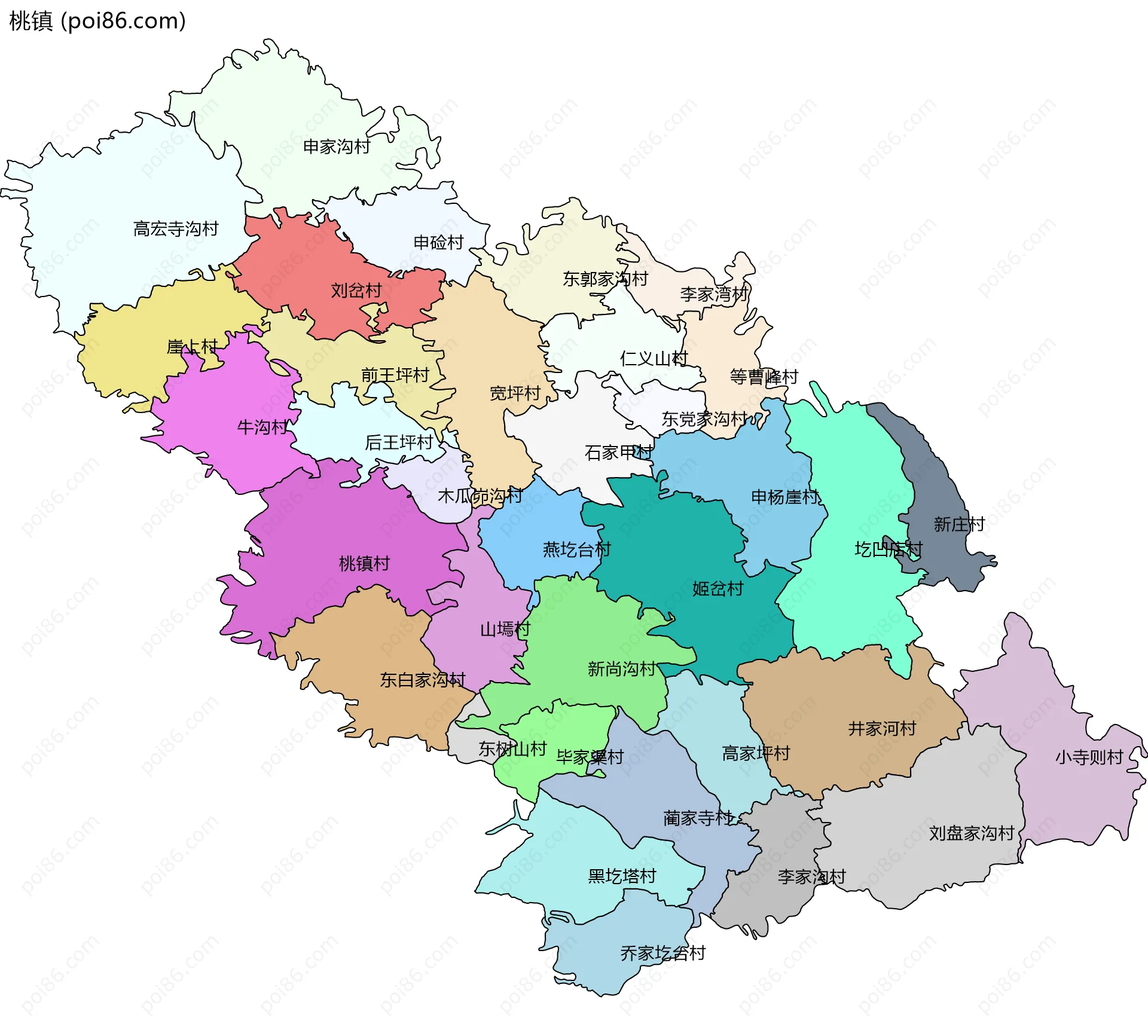 桃镇边界地图(五级行政区划)