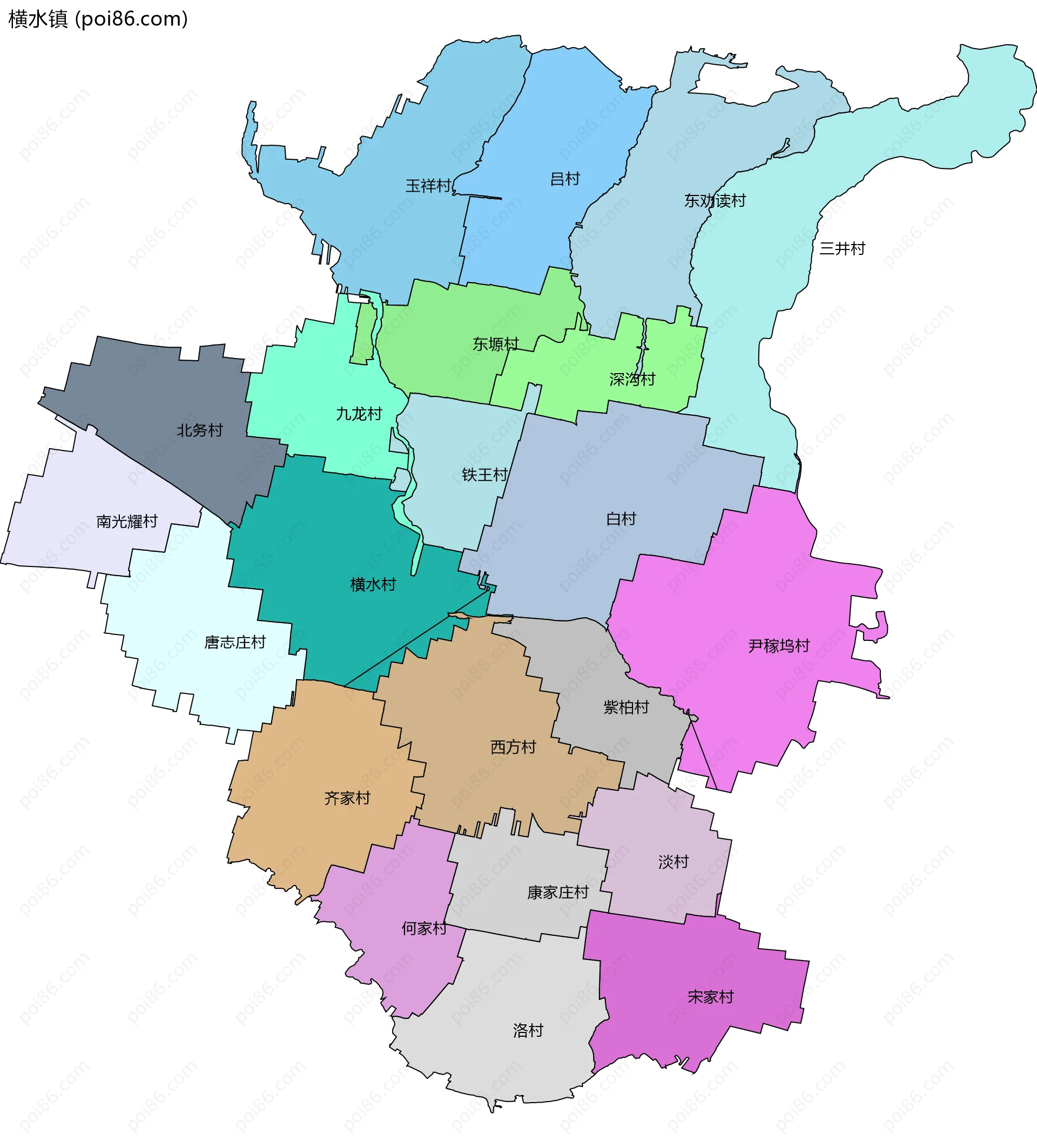 横水镇边界地图(五级行政区划)