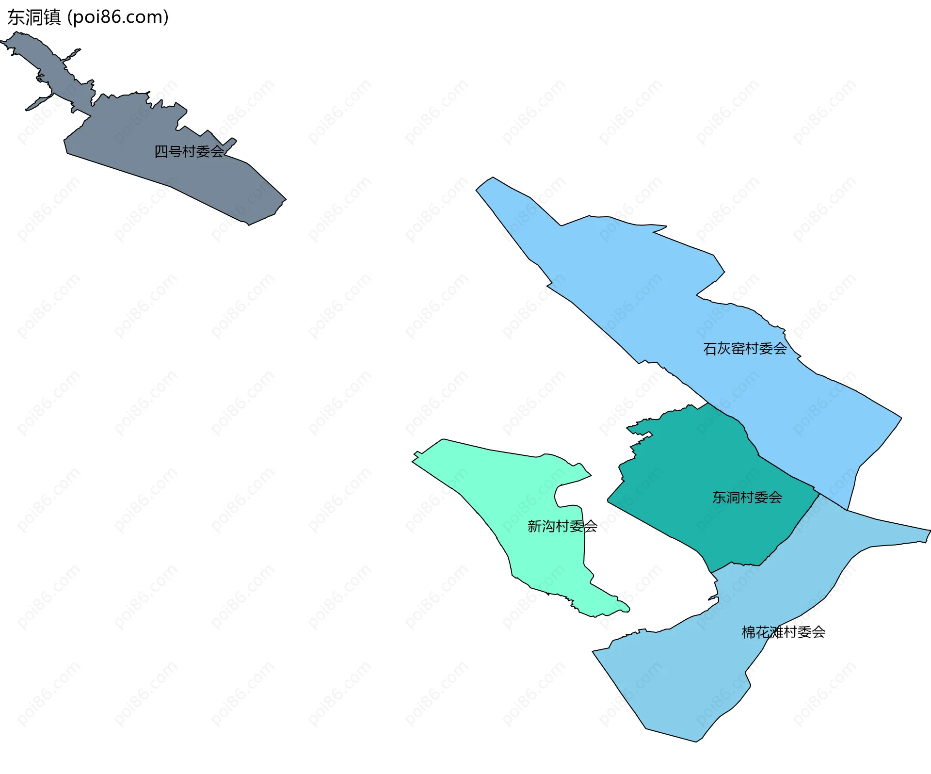 东洞镇边界地图(五级行政区划)
