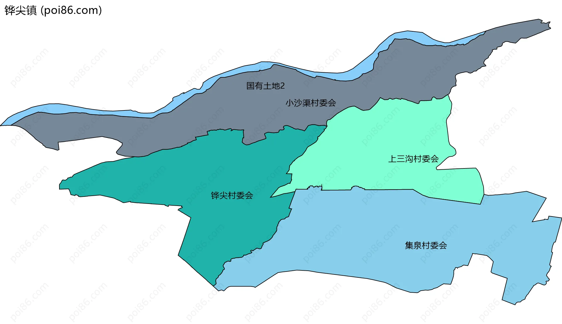 铧尖镇边界地图(五级行政区划)