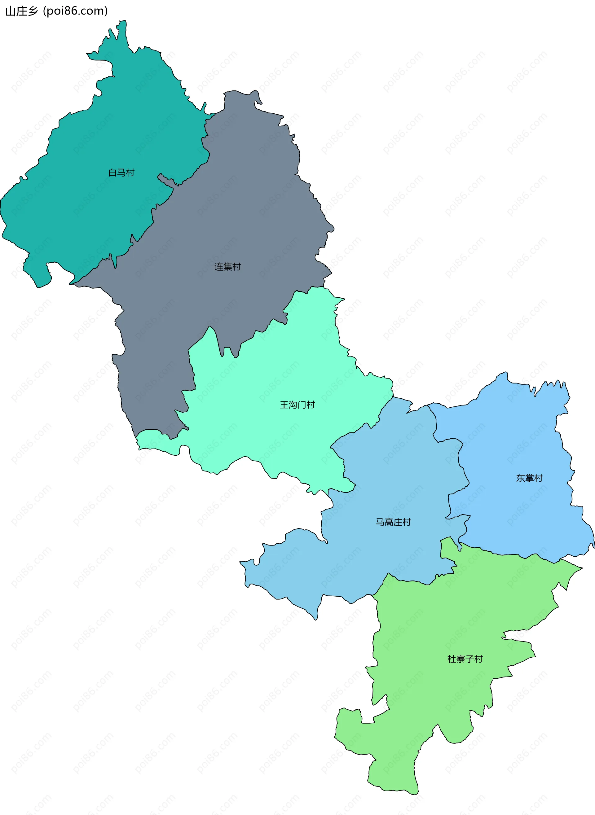 山庄乡边界地图(五级行政区划)