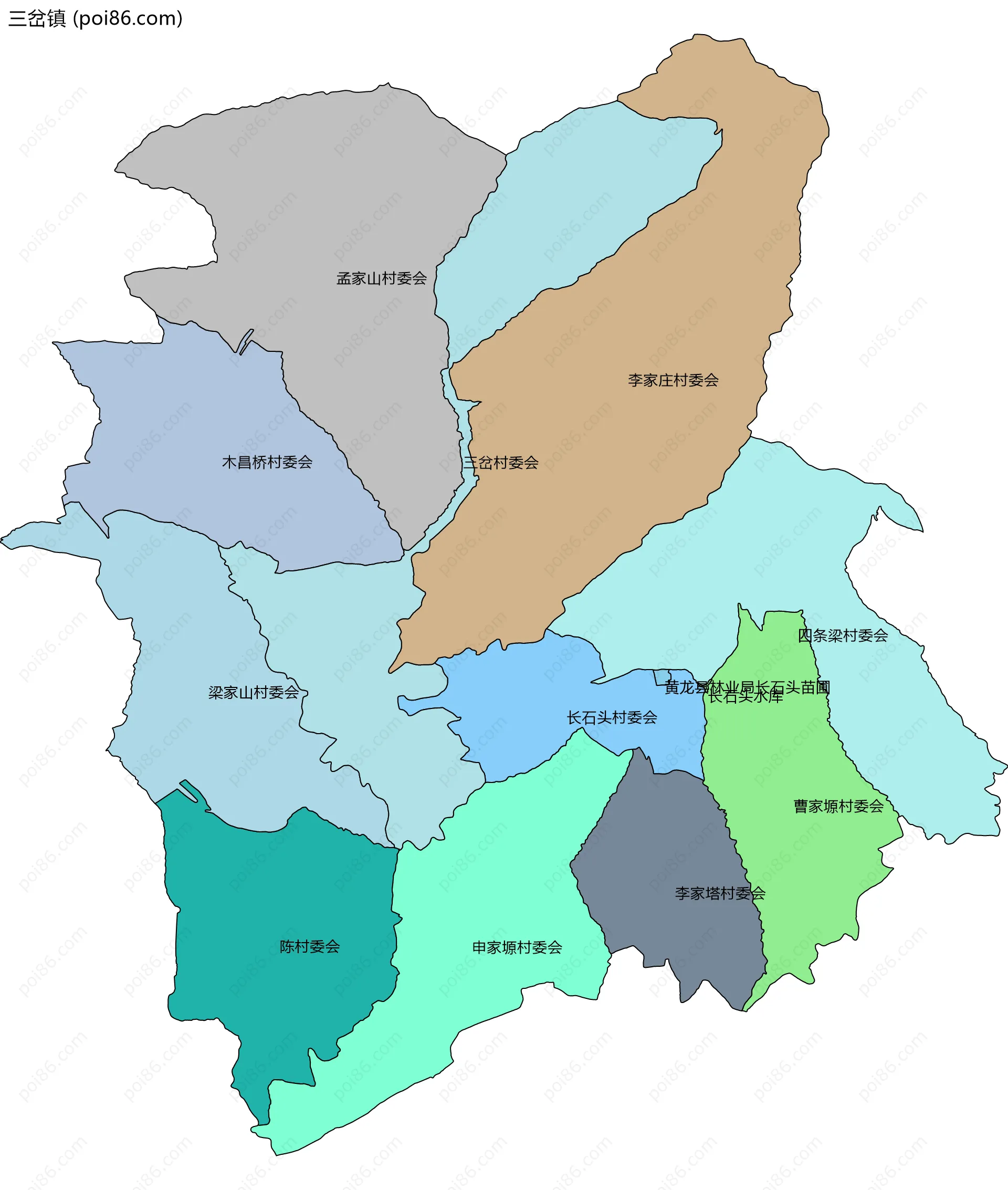 三岔镇边界地图(五级行政区划)