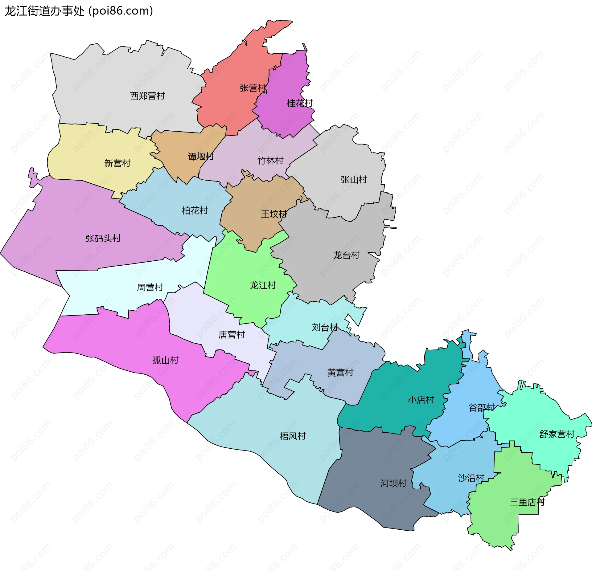 龙江街道办事处边界地图(五级行政区划)