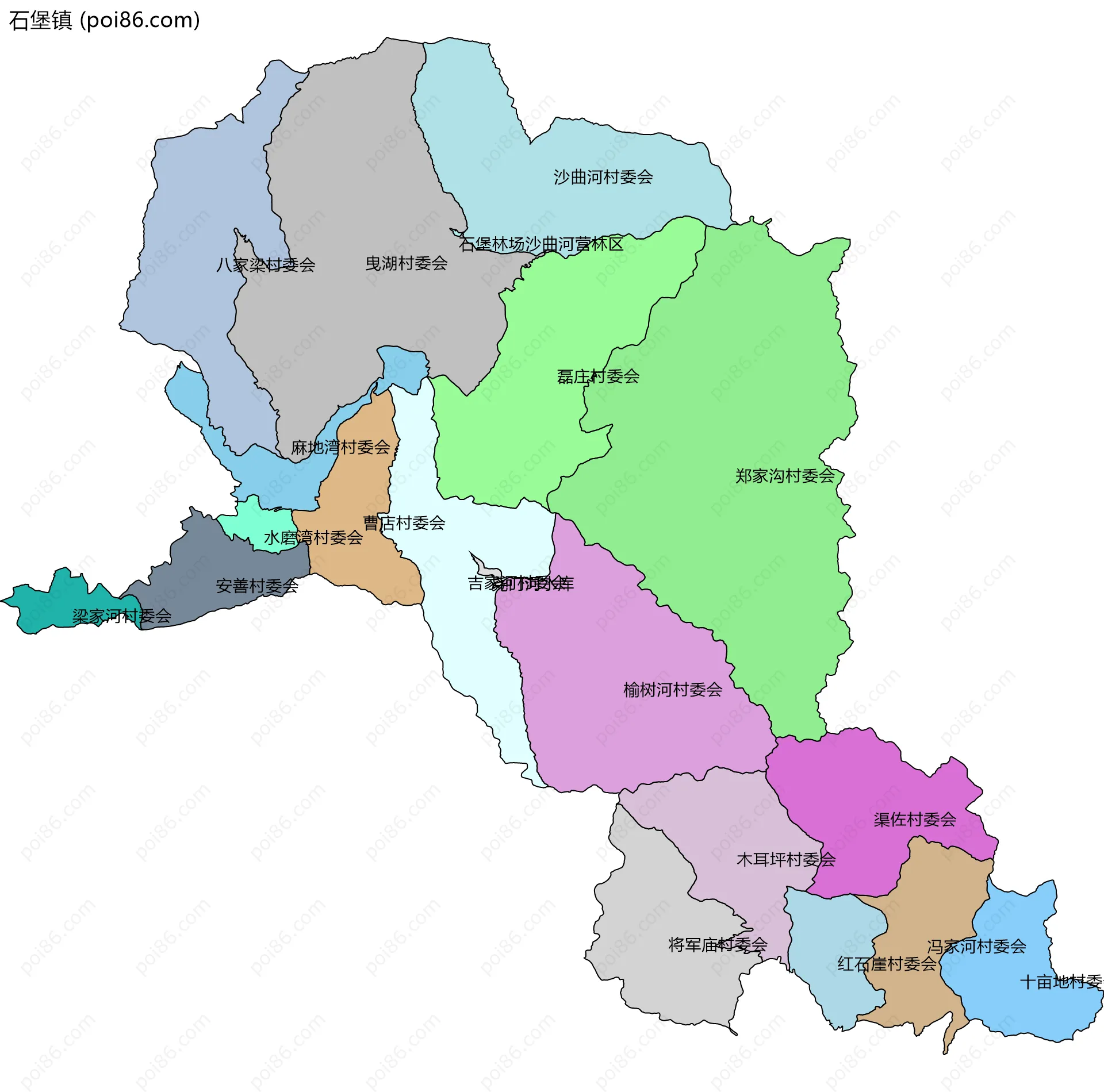 石堡镇边界地图(五级行政区划)