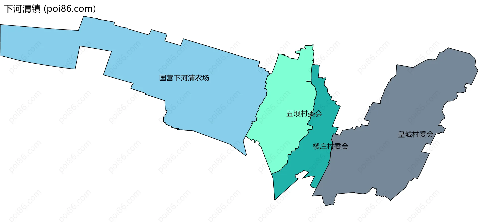 下河清镇边界地图(五级行政区划)