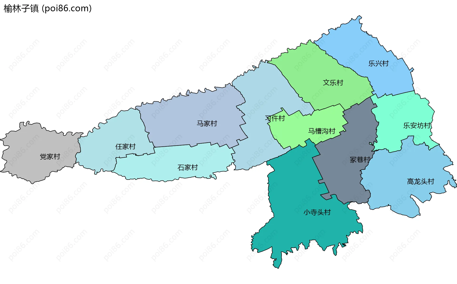 榆林子镇边界地图(五级行政区划)