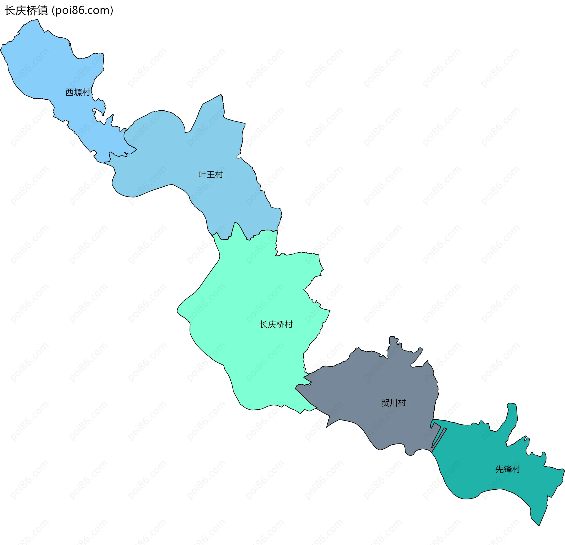 长庆桥镇边界地图(五级行政区划)