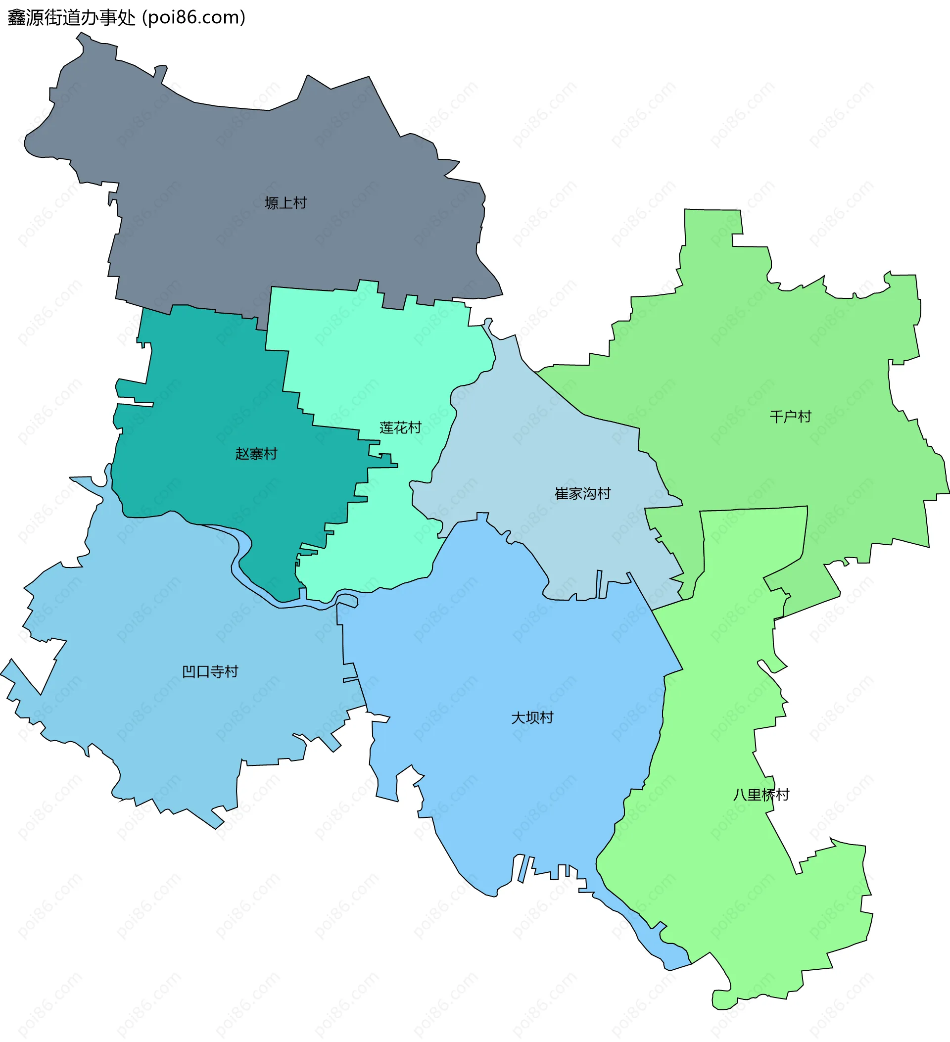 鑫源街道办事处边界地图(五级行政区划)