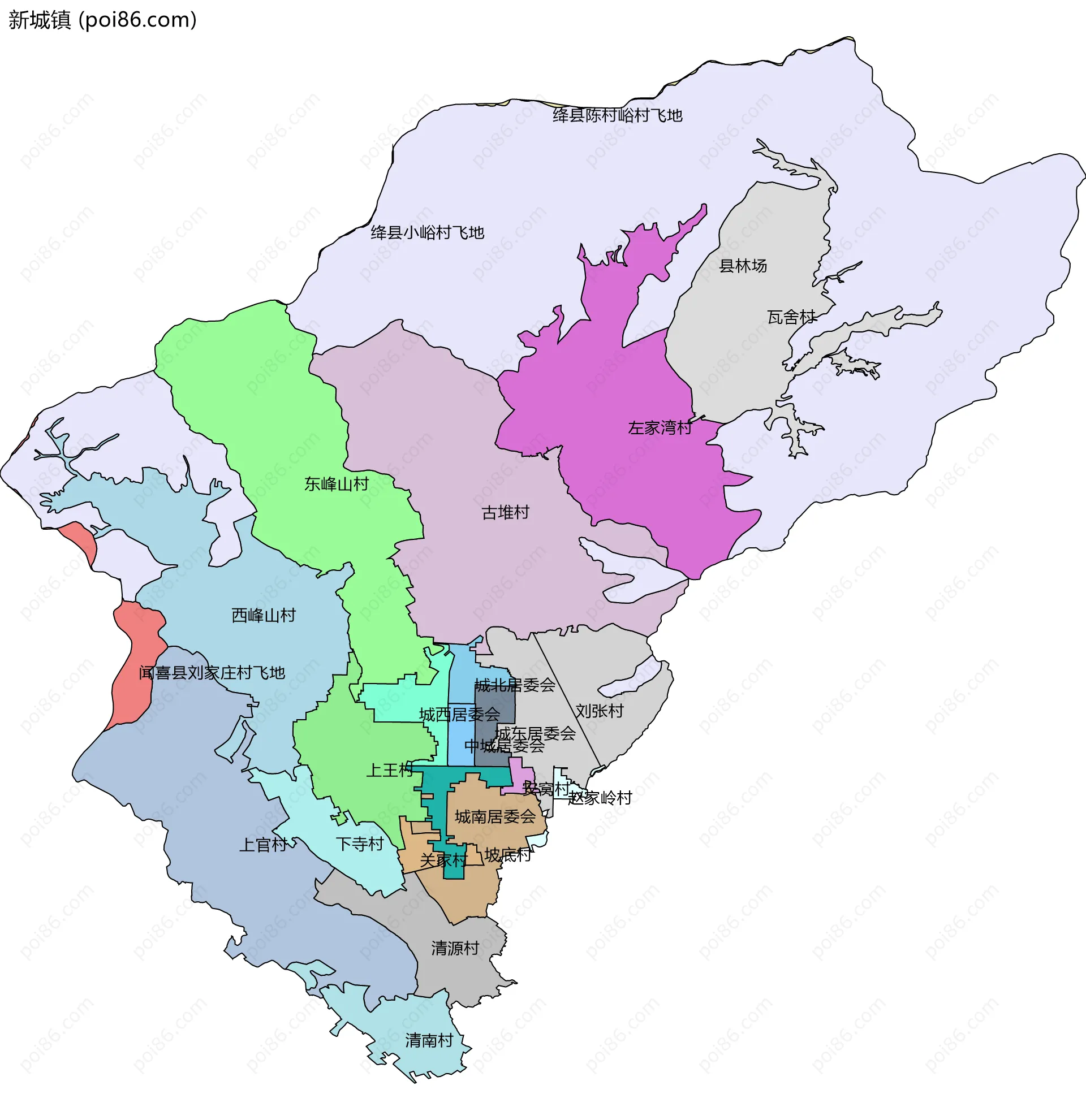 新城镇边界地图(五级行政区划)