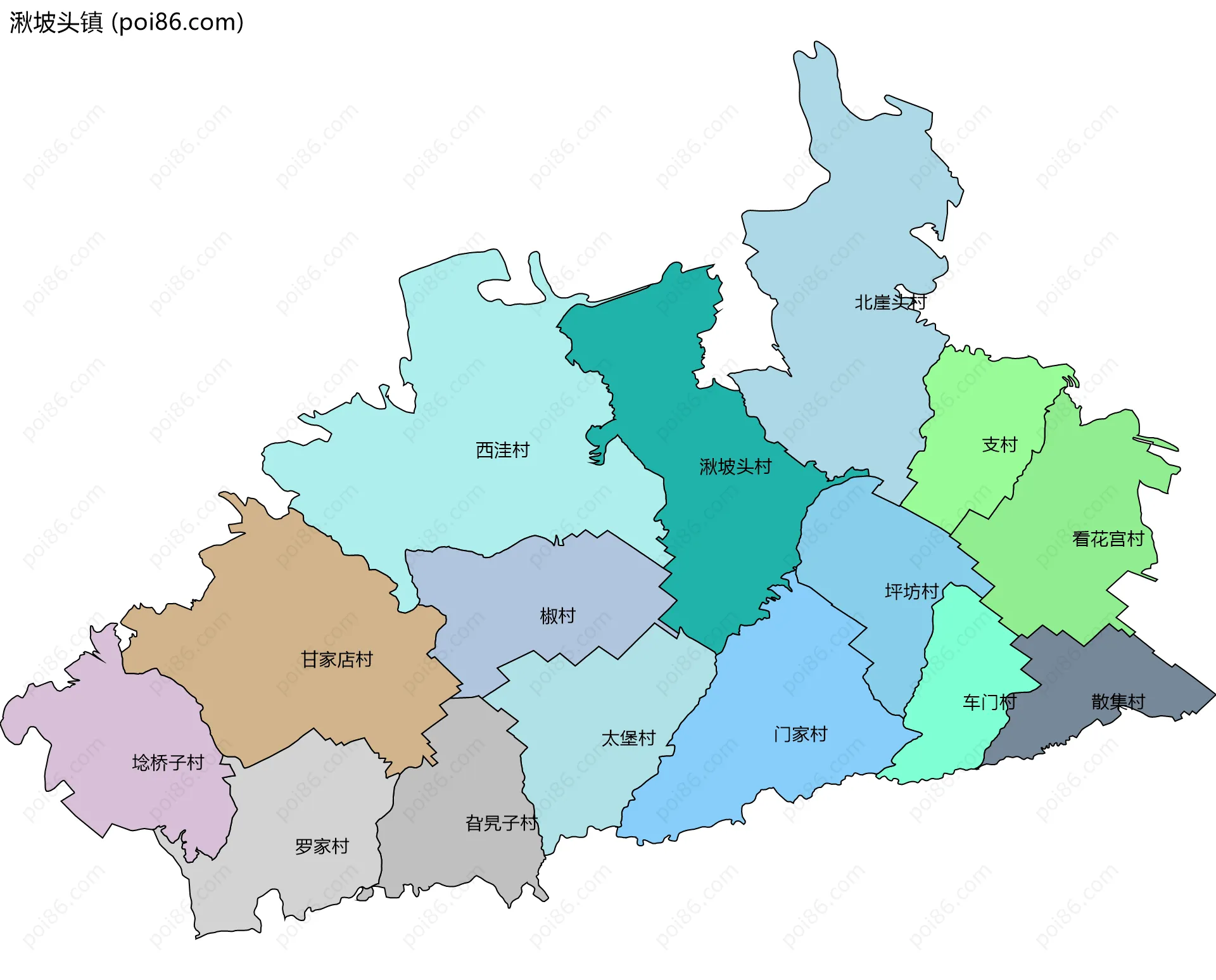 湫坡头镇边界地图(五级行政区划)