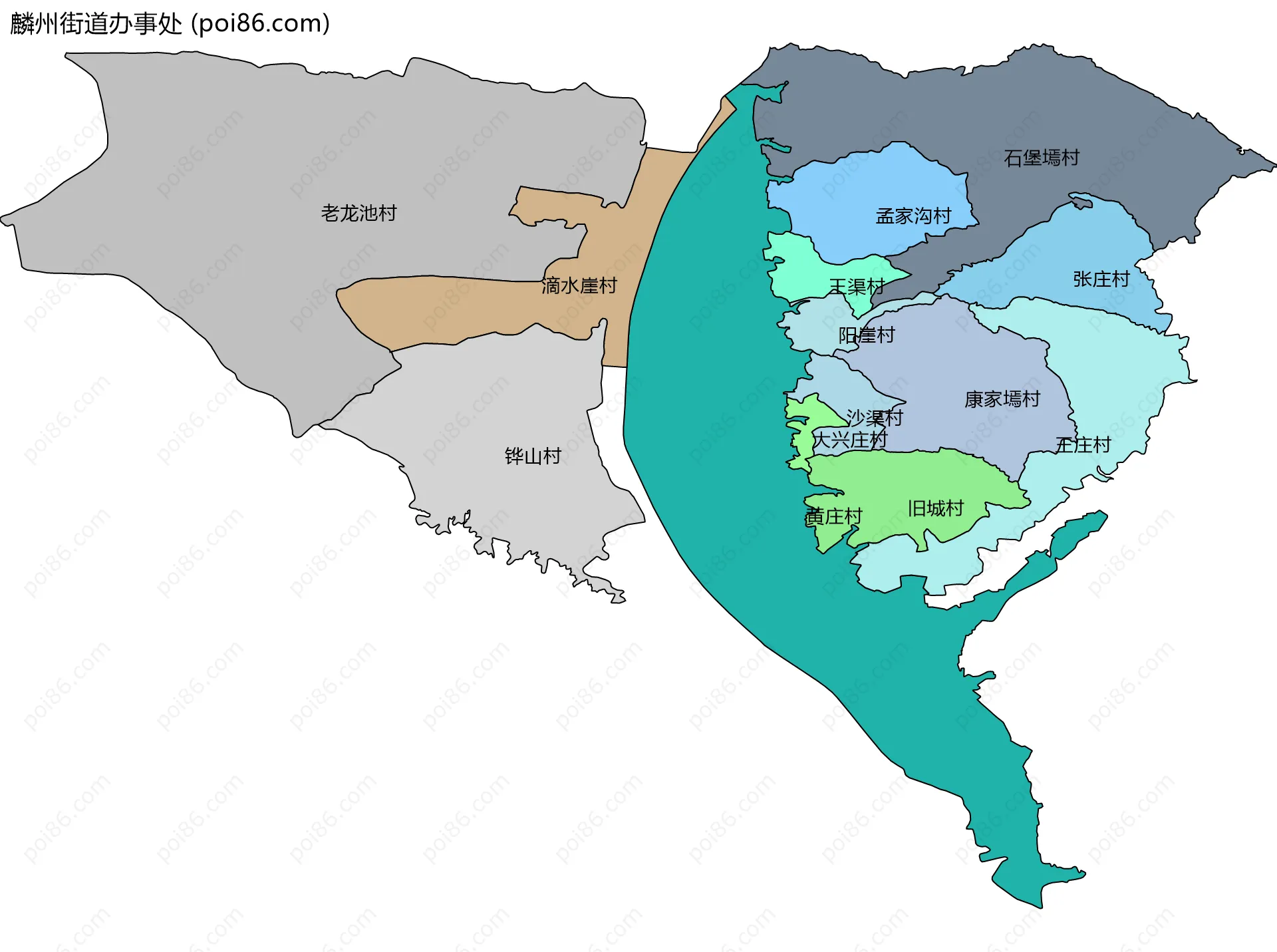 麟州街道办事处边界地图(五级行政区划)