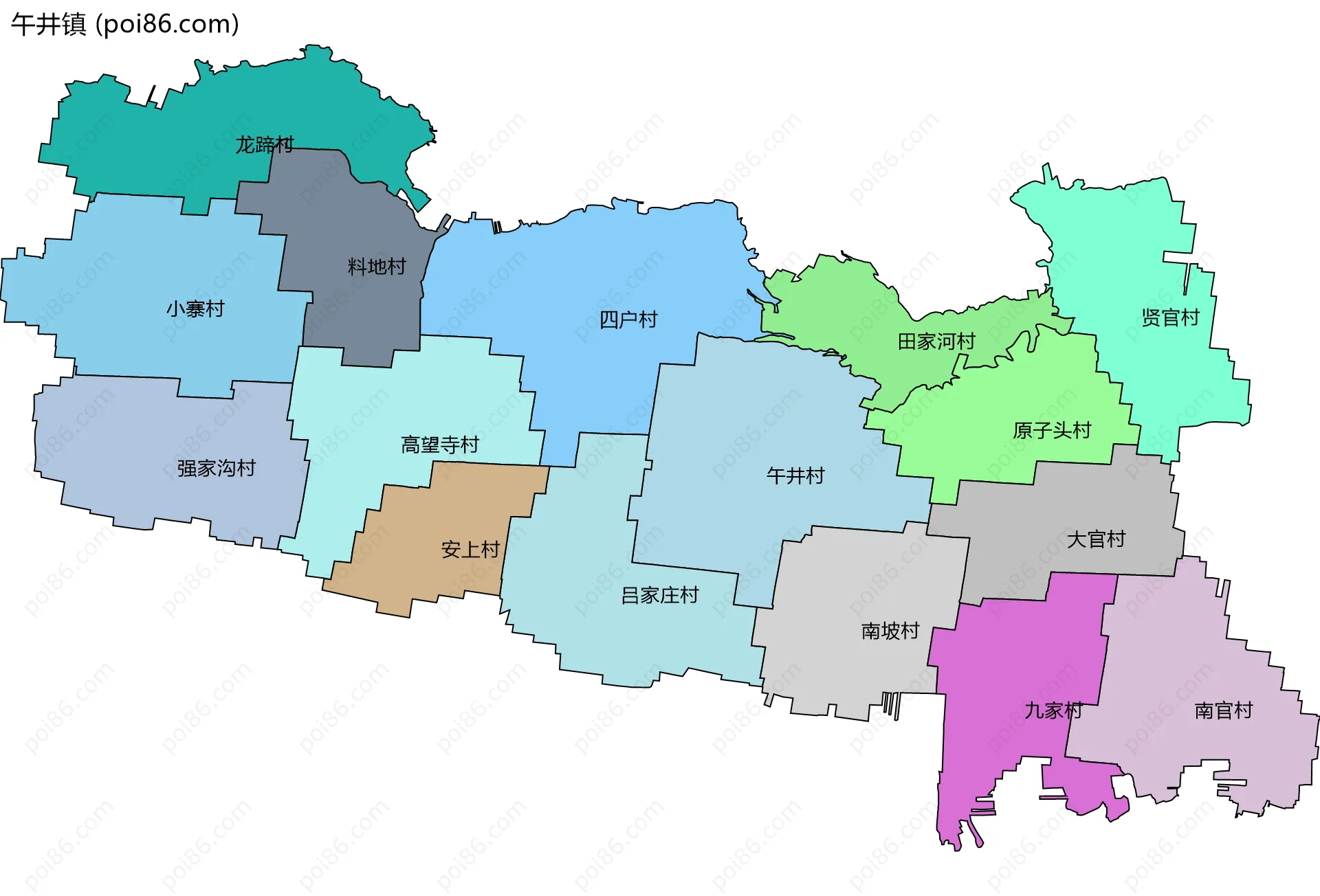 午井镇边界地图(五级行政区划)