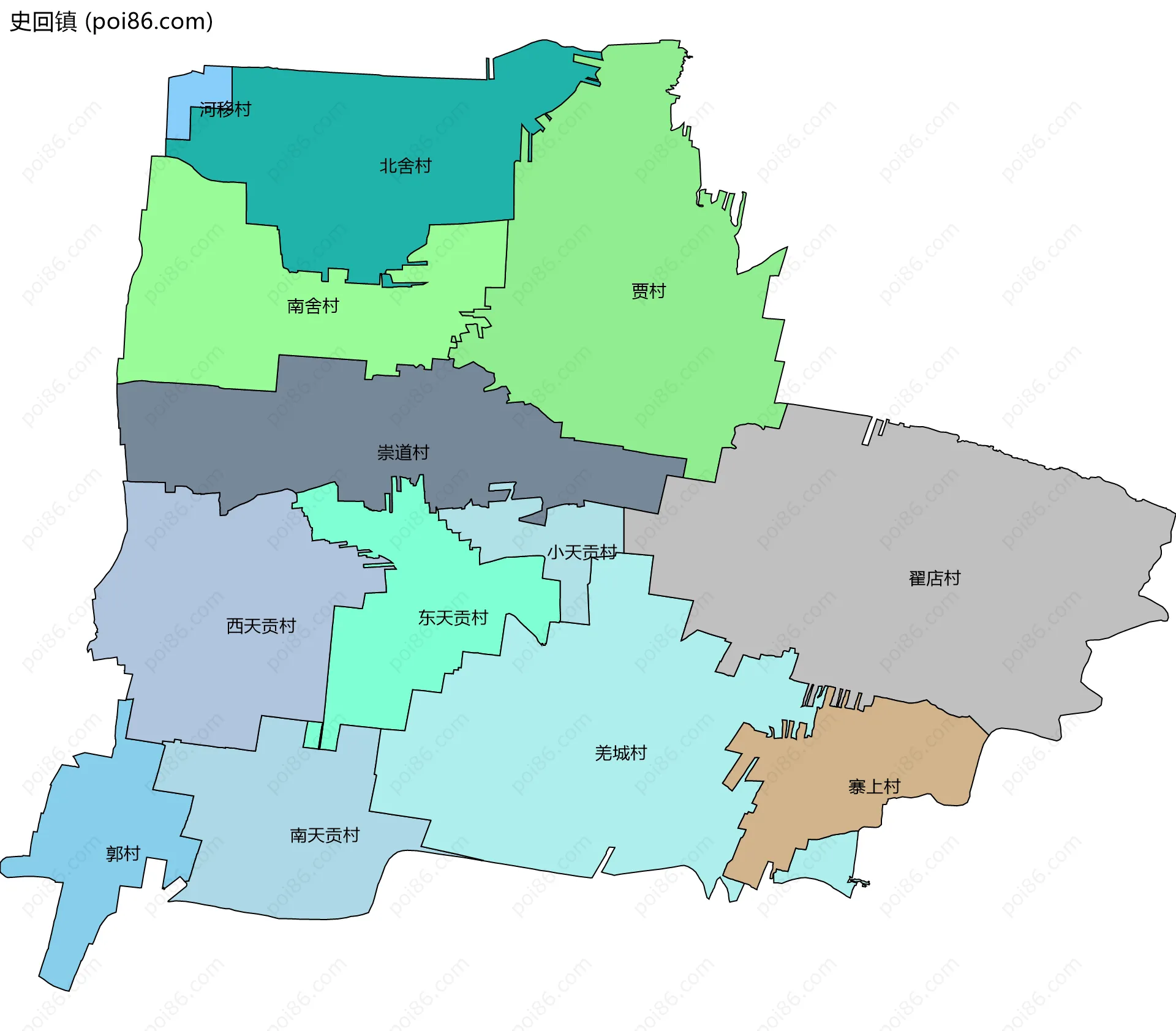 史回镇边界地图(五级行政区划)