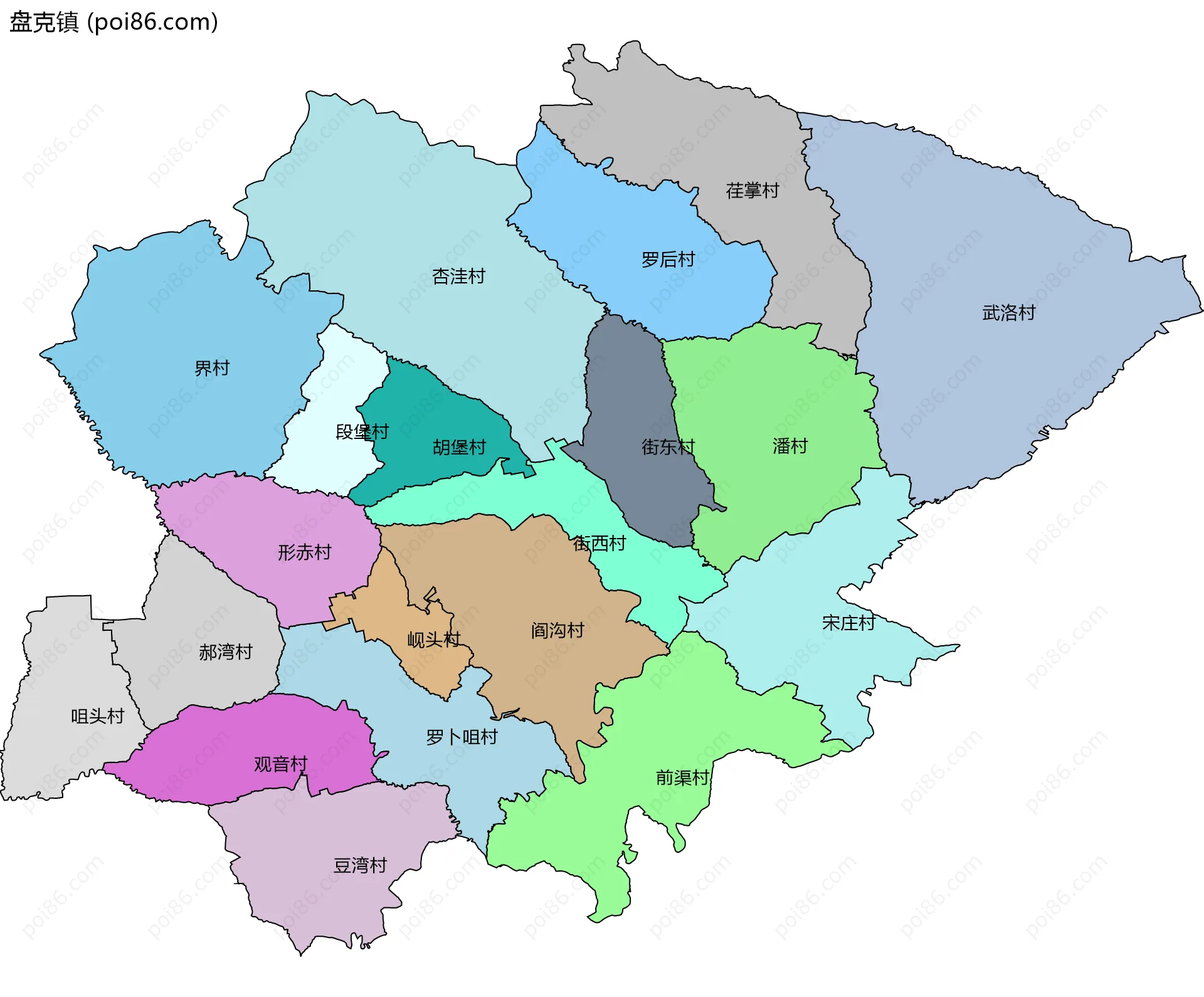 盘克镇边界地图(五级行政区划)