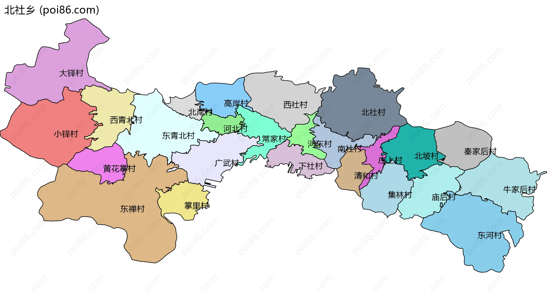 北社乡边界地图(五级行政区划)