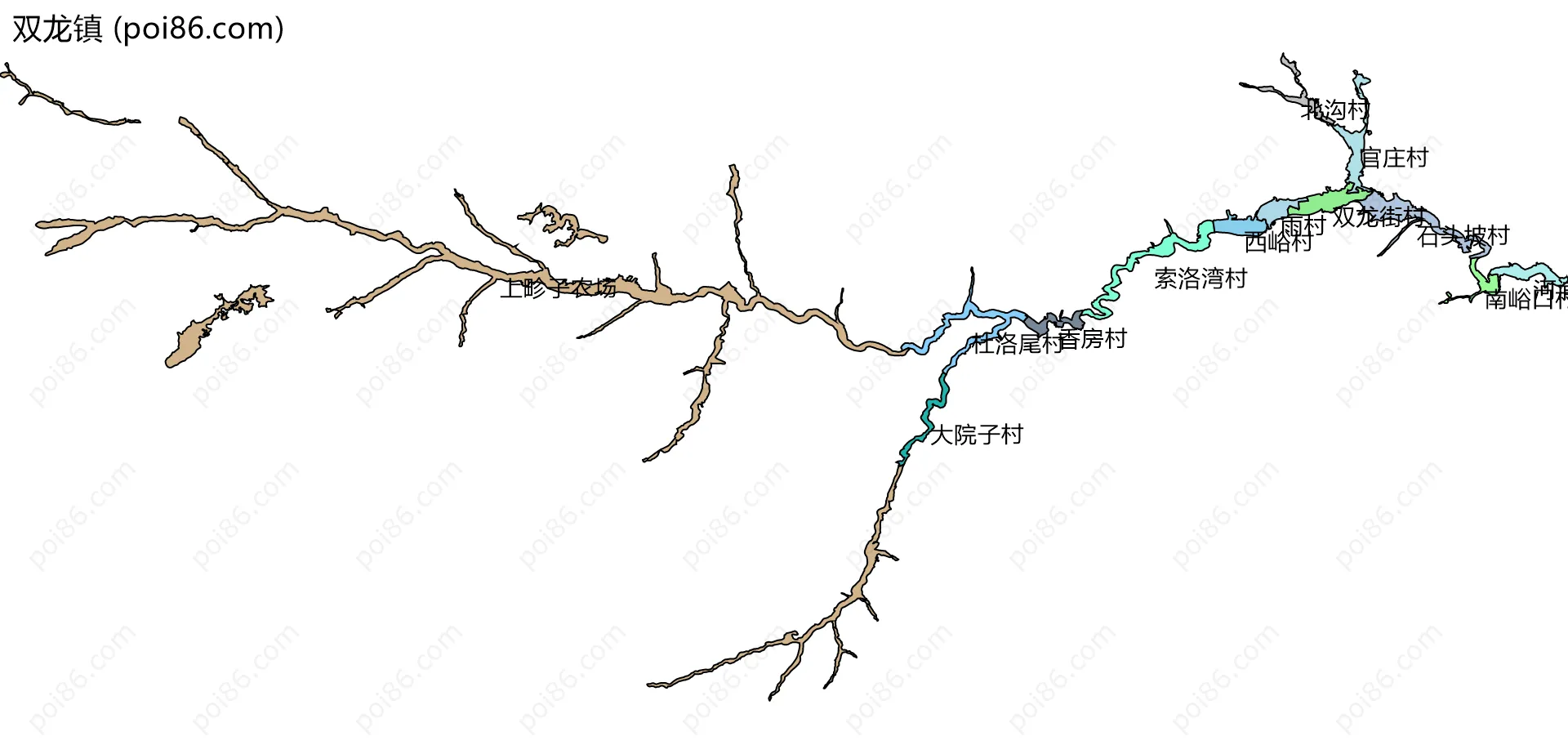 双龙镇边界地图(五级行政区划)