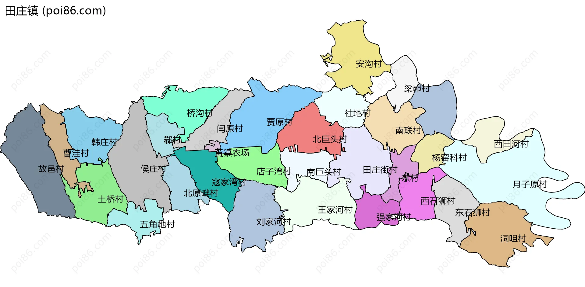 田庄镇边界地图(五级行政区划)