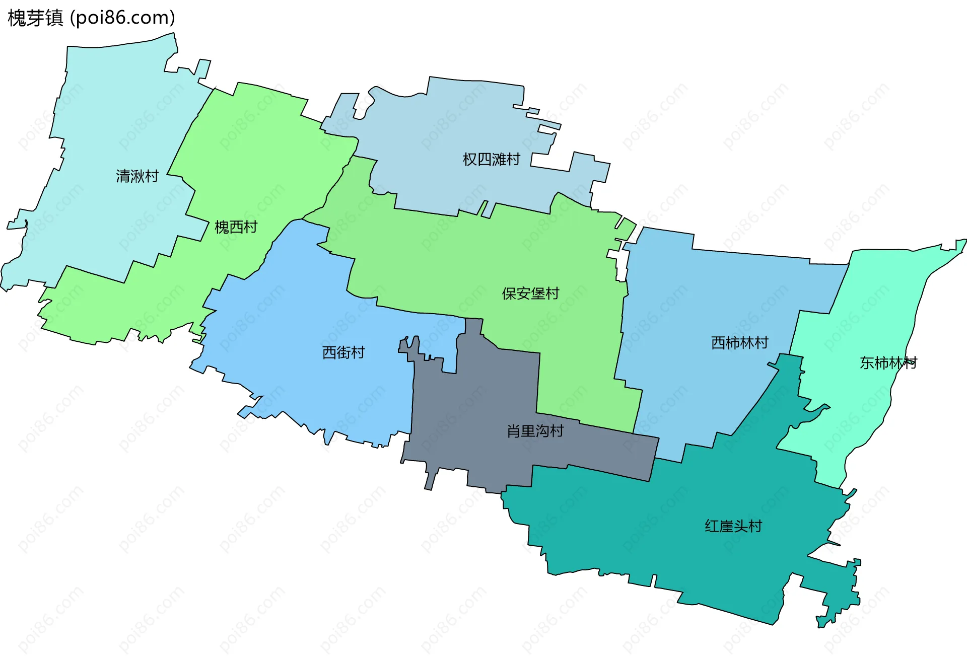 槐芽镇边界地图(五级行政区划)