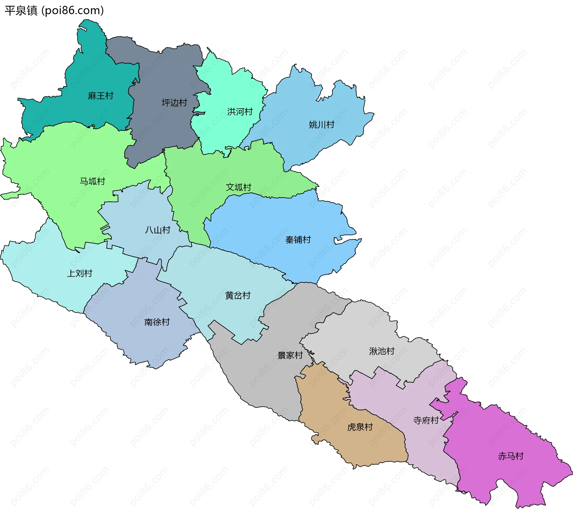 平泉镇边界地图(五级行政区划)