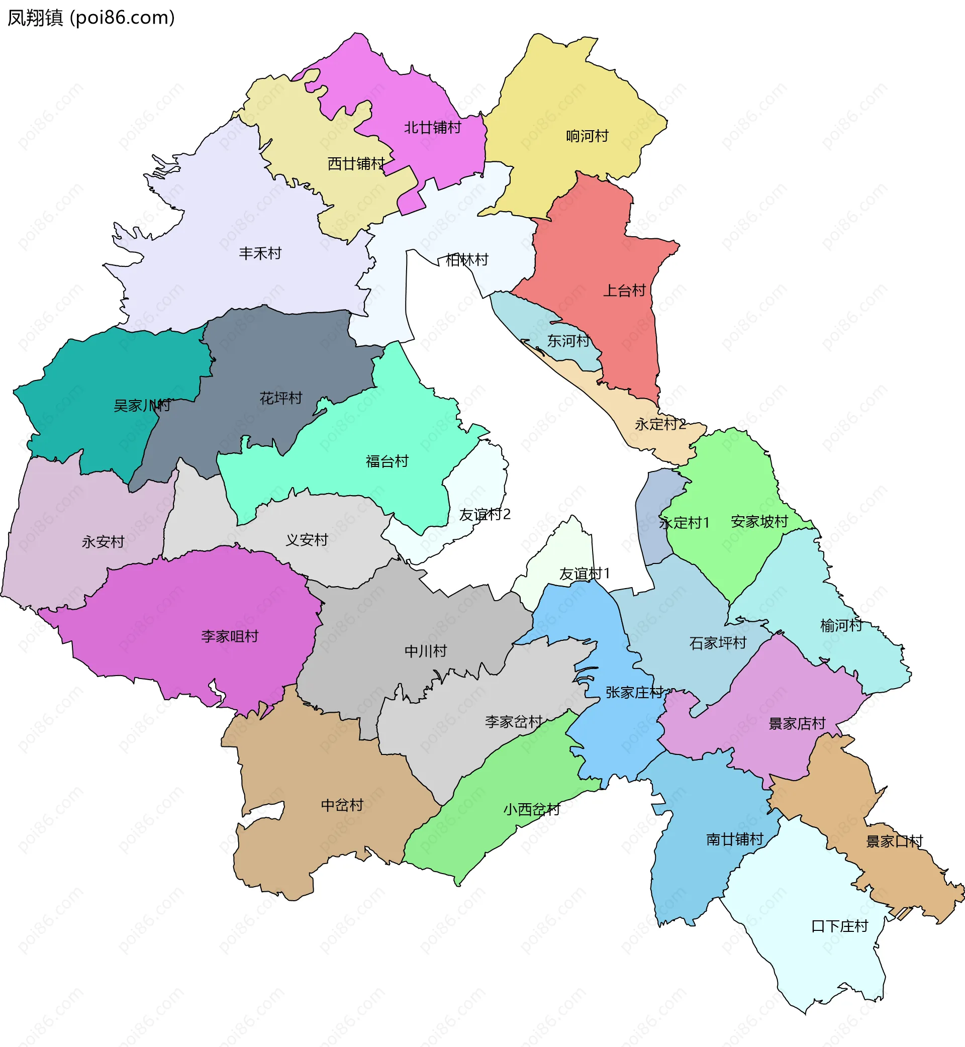 凤翔镇边界地图(五级行政区划)