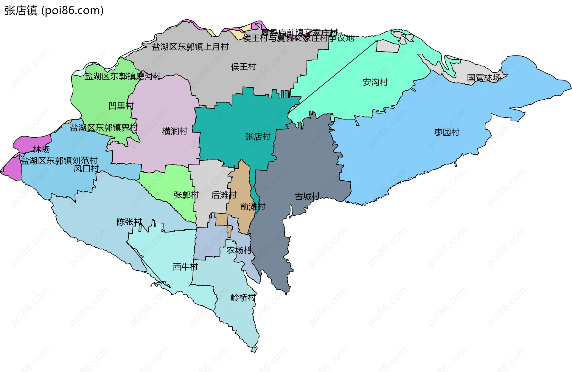 张店镇边界地图(五级行政区划)