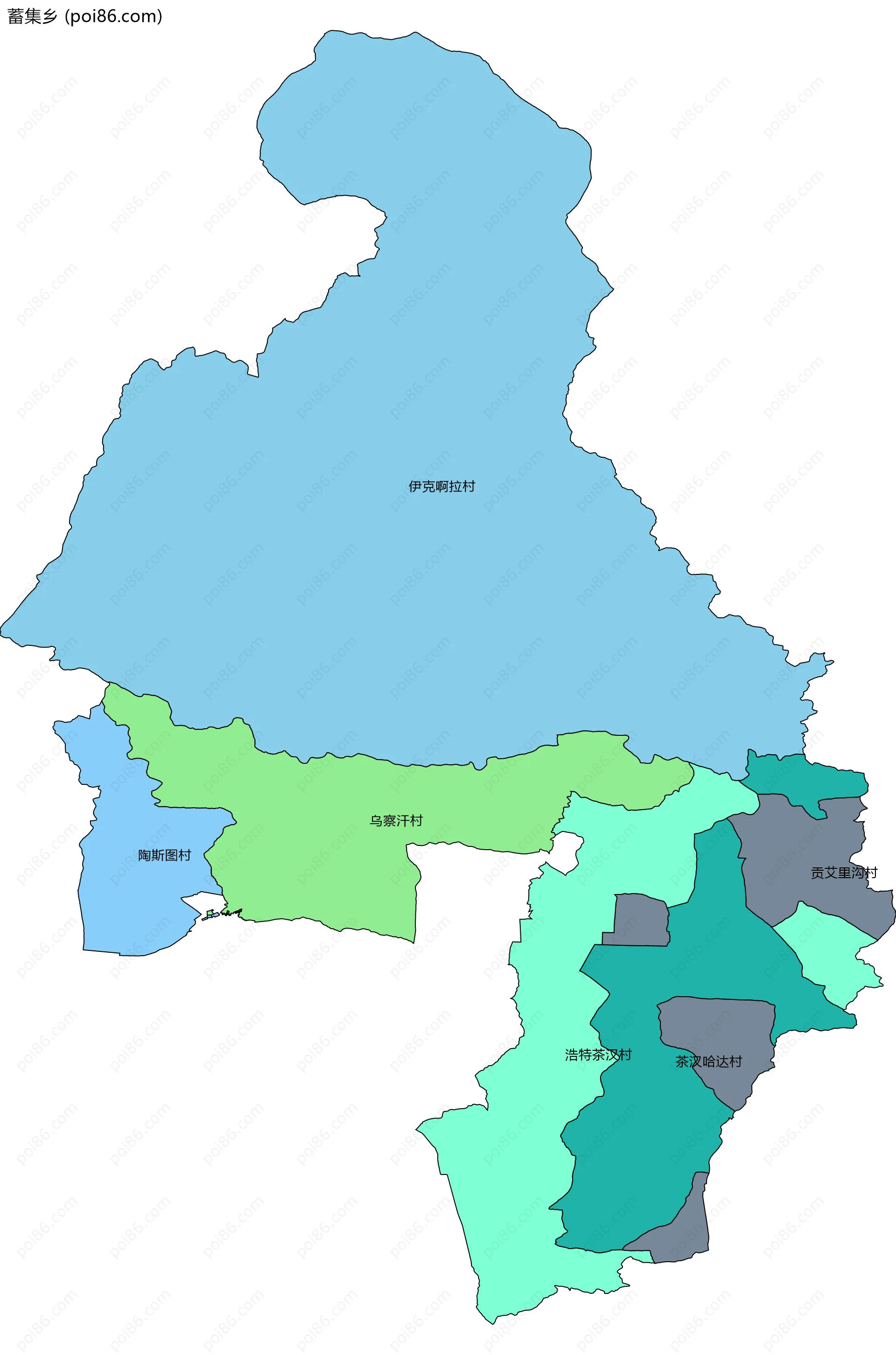 蓄集乡边界地图(五级行政区划)