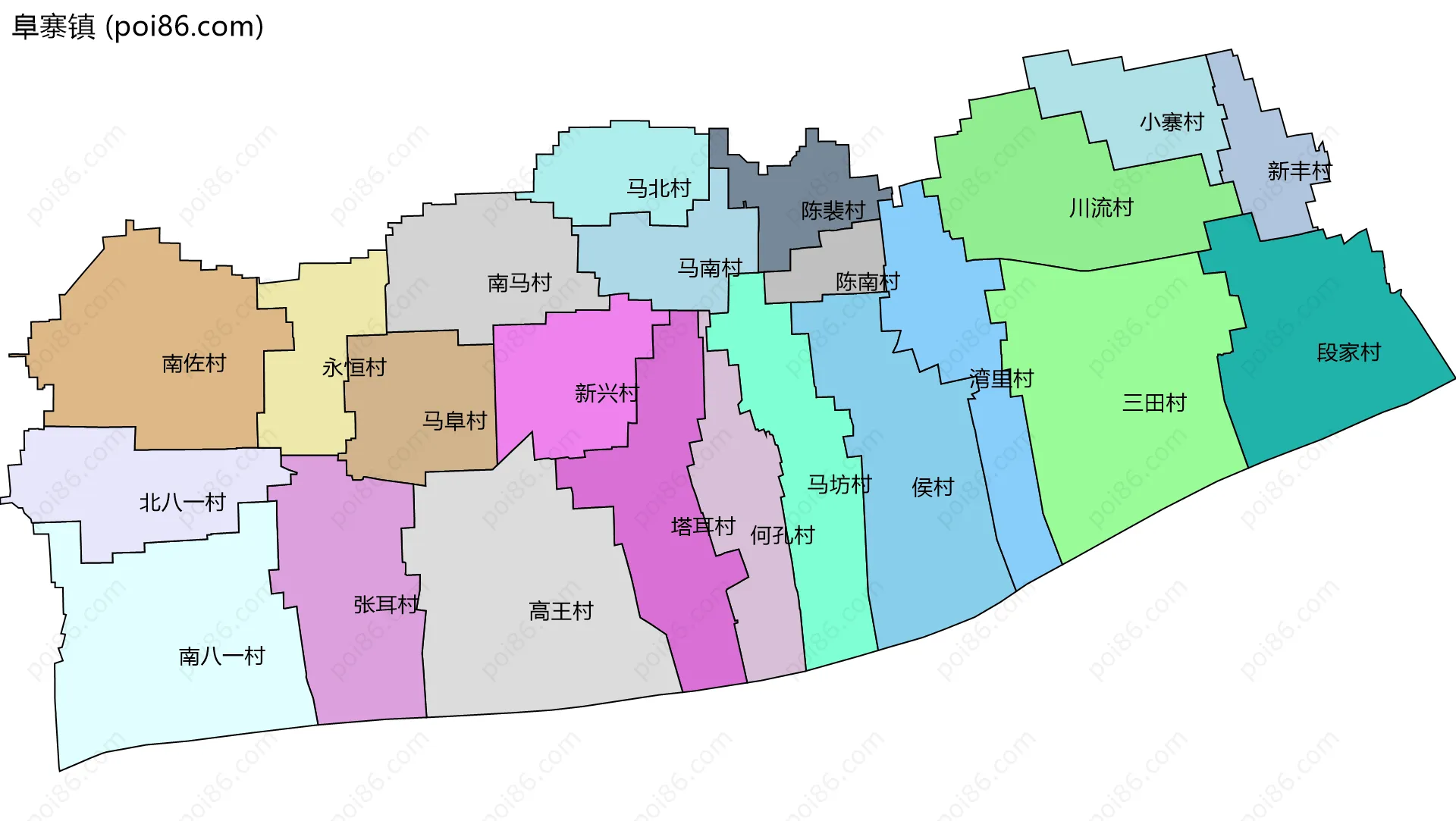 阜寨镇边界地图(五级行政区划)