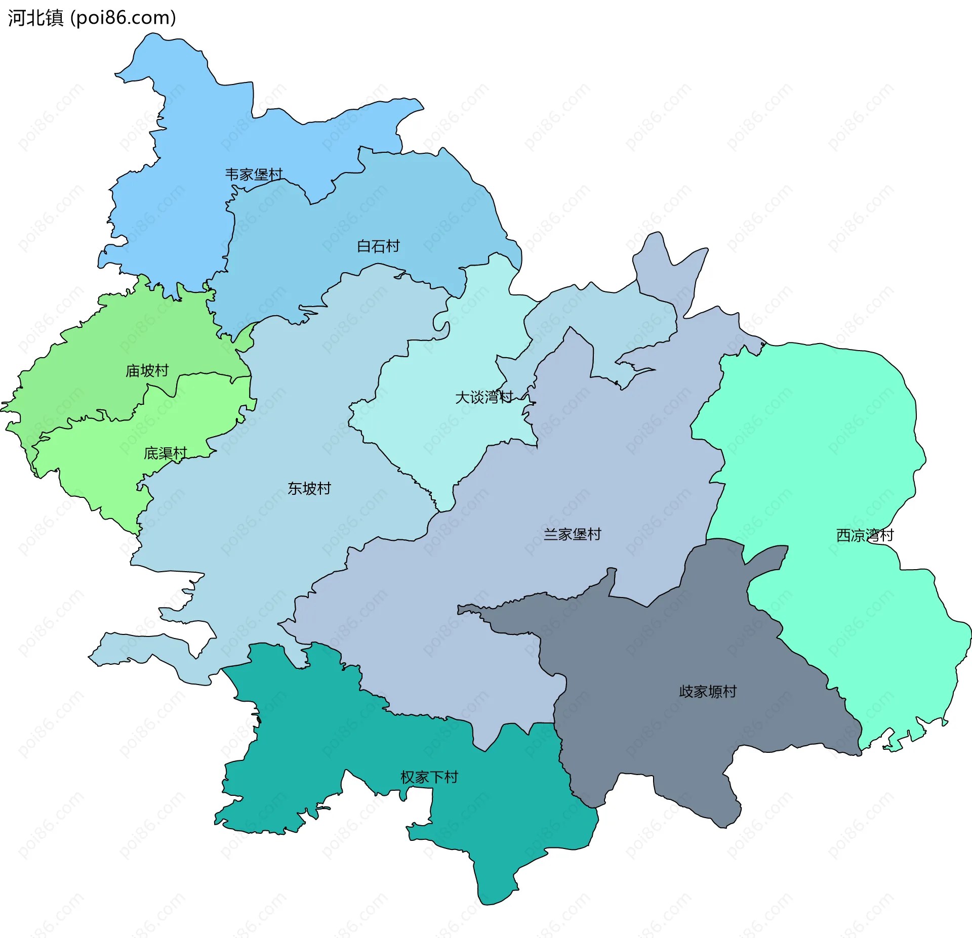 河北镇边界地图(五级行政区划)