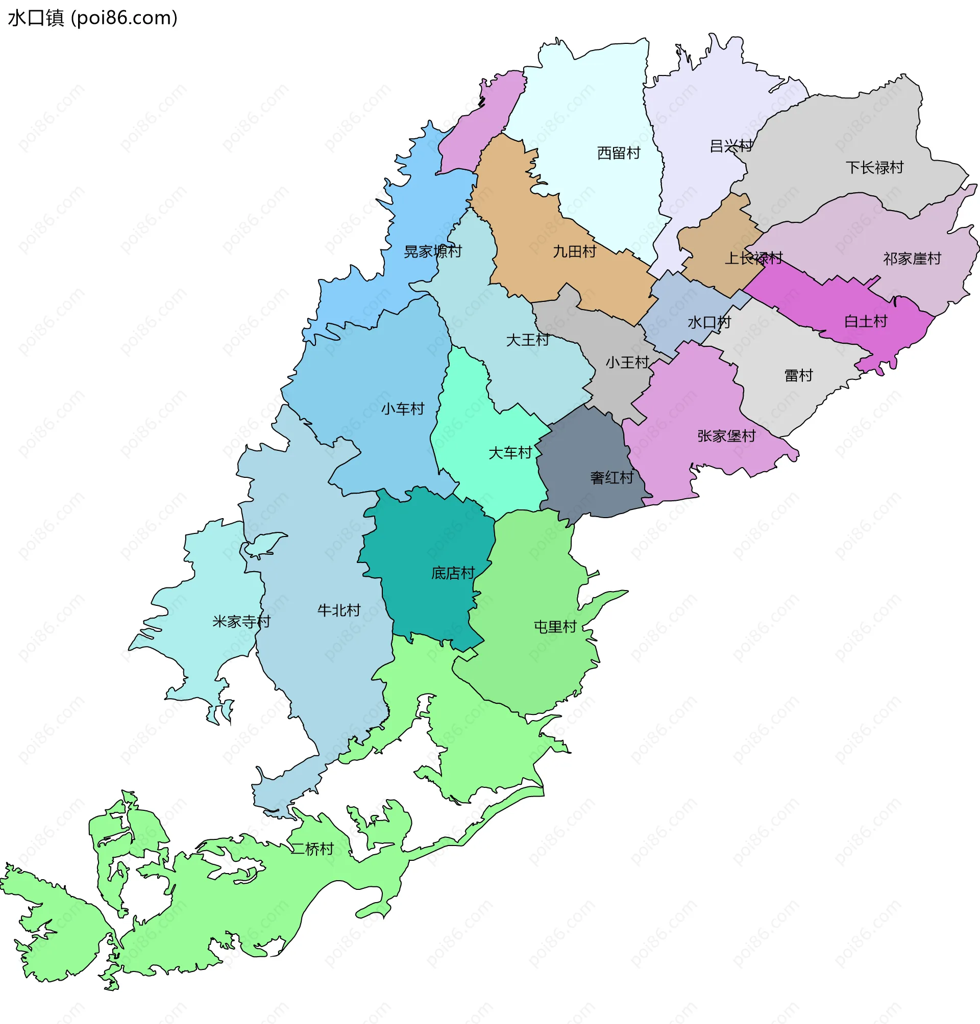 水口镇边界地图(五级行政区划)
