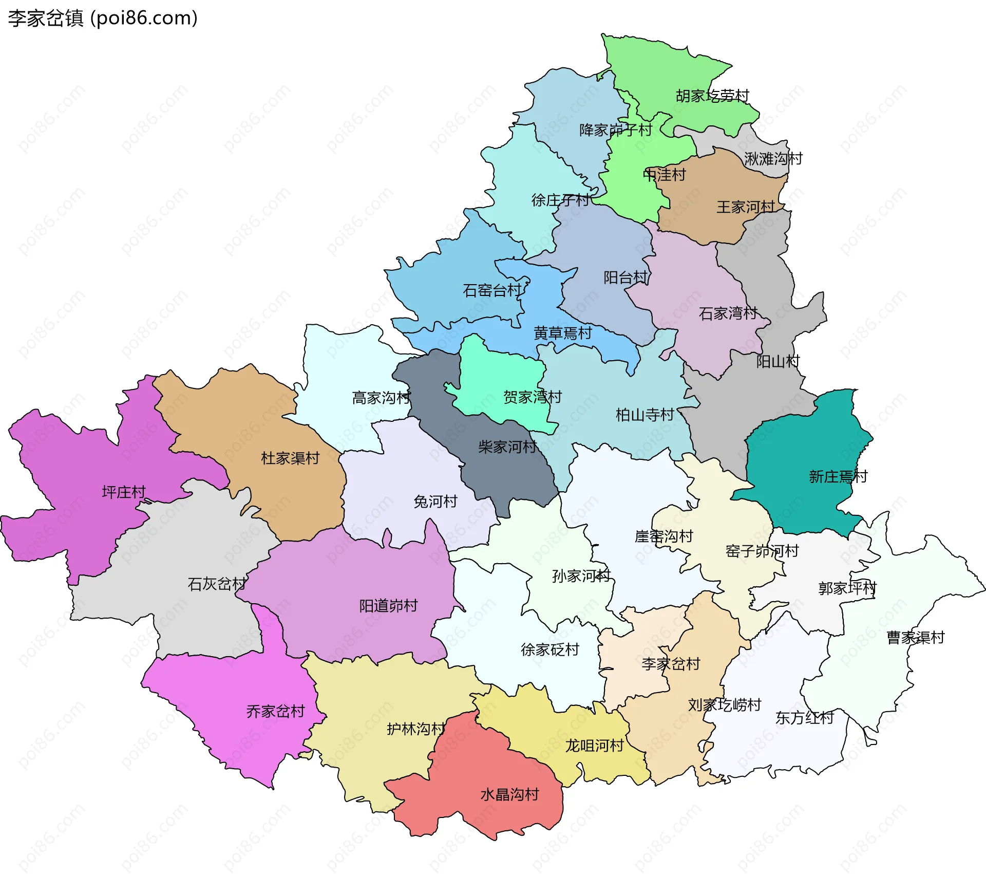 李家岔镇边界地图(五级行政区划)